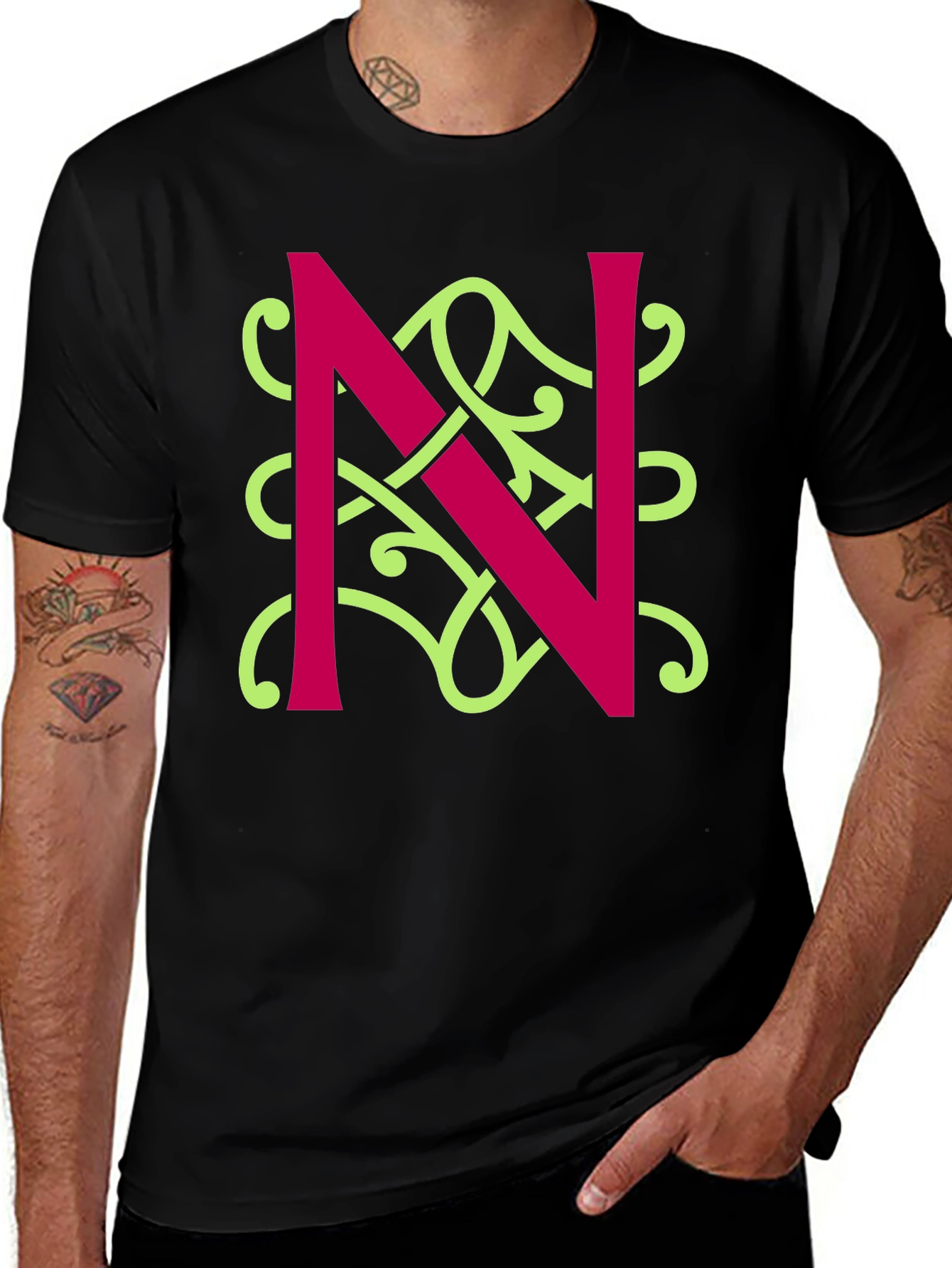 Stylish Black T-Shirt with Bold Celtic "N" Design