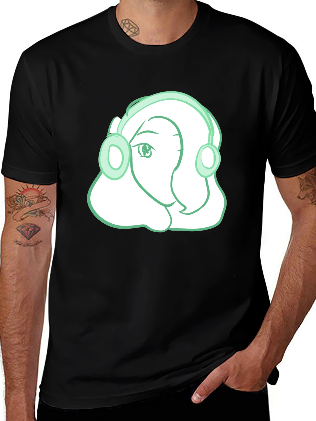 Variant 30 of Headphone Girl Graphic T-Shirt - Trendy Black Tee