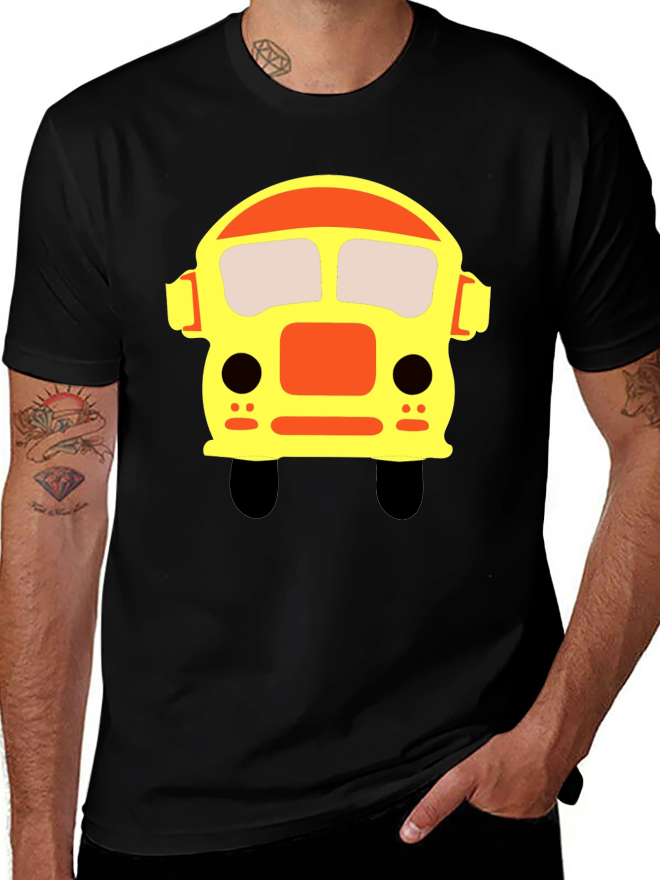 Variant 24 of Cartoon Bus Graphic Black T-Shirt