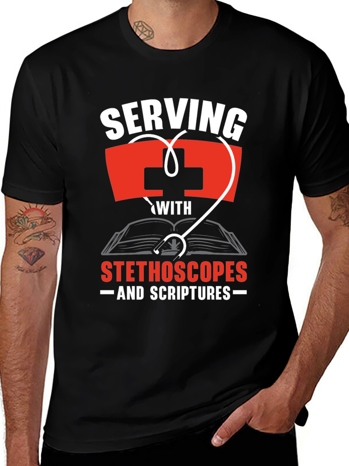 Variant 21 of Serving With Stethoscopes and Scriptures T-Shirt