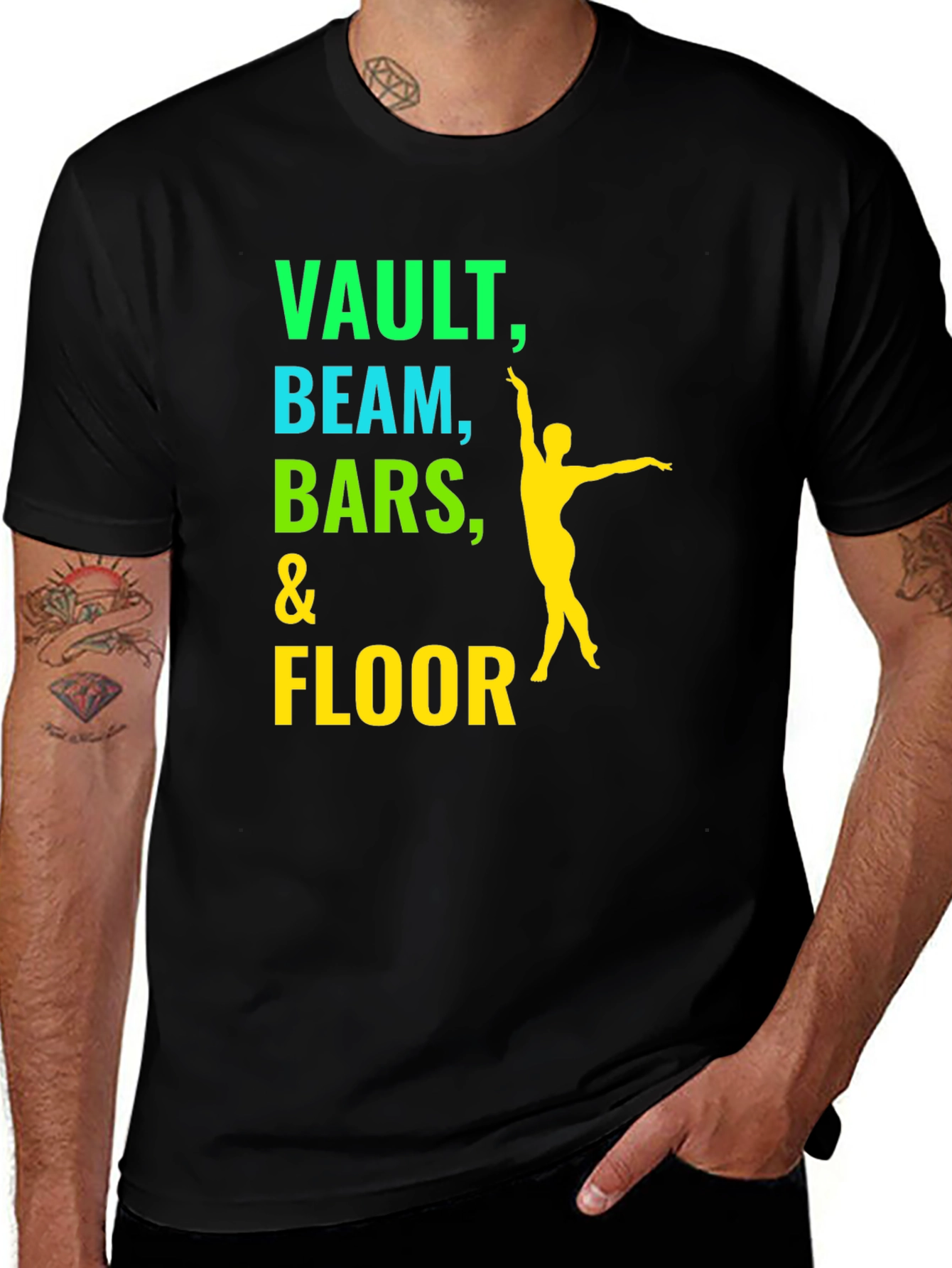 Variant 5 of Gymnastics T-Shirt: Vault, Beam, Bars & Floor