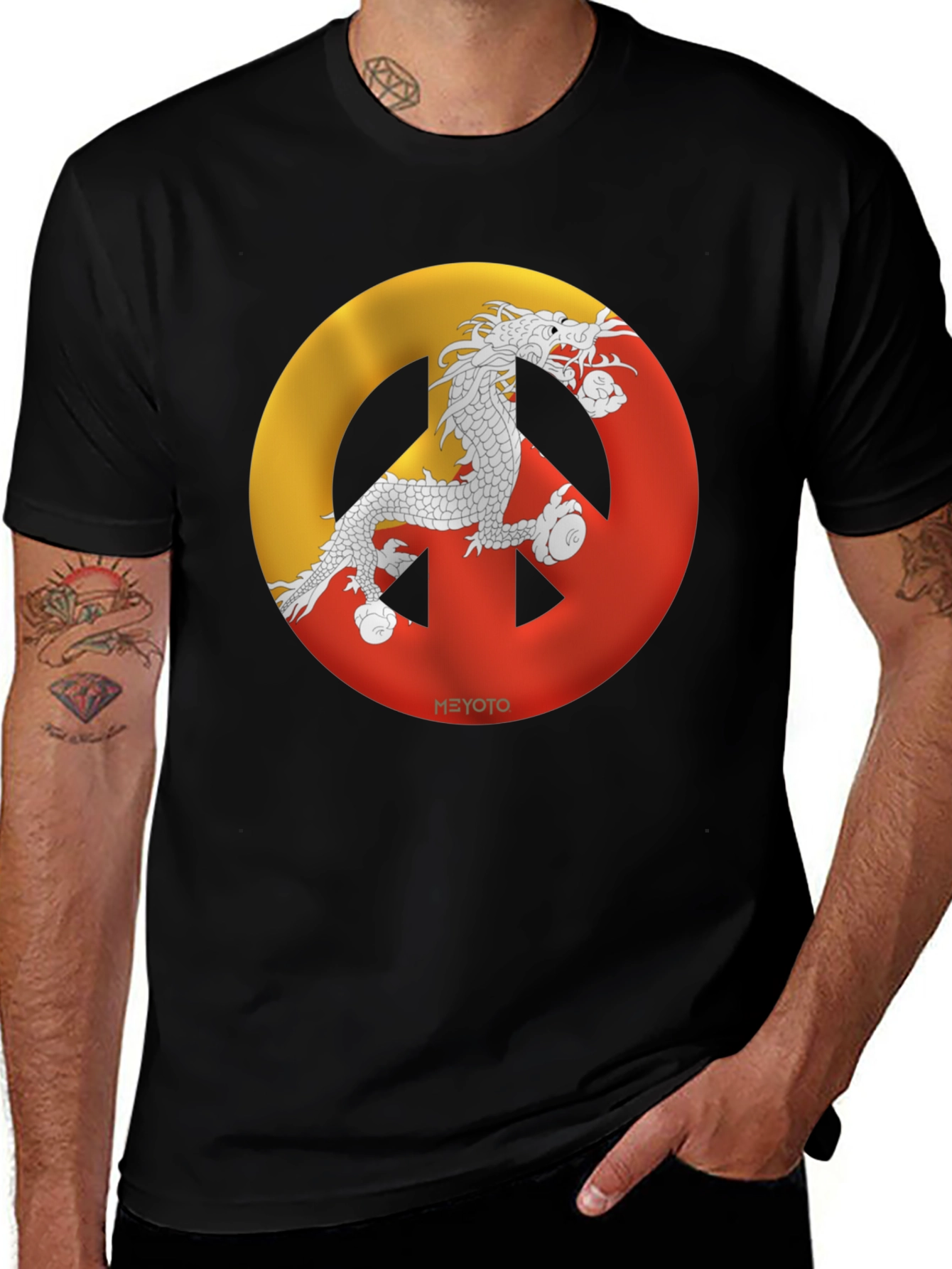 Variant 27 of Bhutan Dragon Peace Sign Graphic T-Shirt