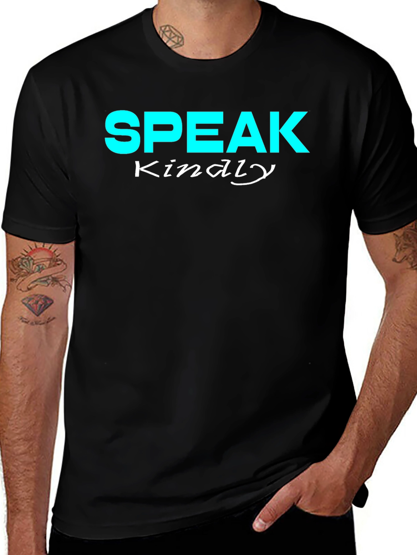 Variant 8 of Speak Kindly Graphic Tee - Black Cotton T-Shirt