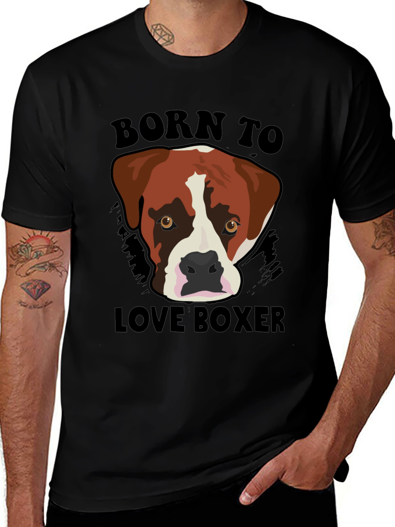 Born to Love Boxer Dog Graphic Tee - Black