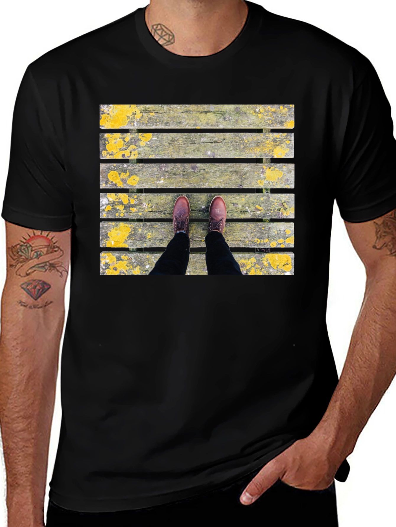 Variant 25 of Wooden Plank Print Black T-Shirt