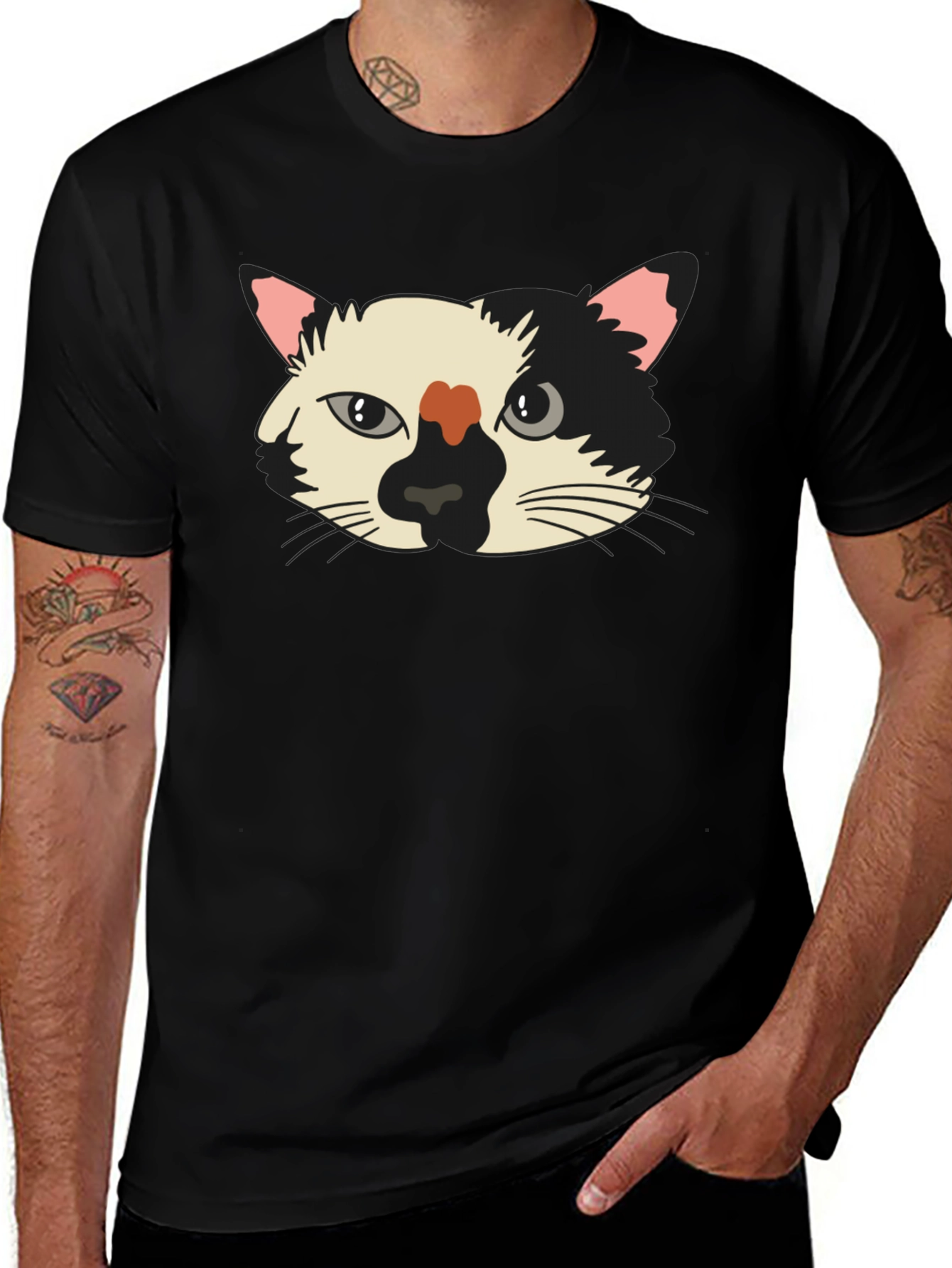Variant 4 of Cat Face Graphic Tee - Unisex Black T-Shirt