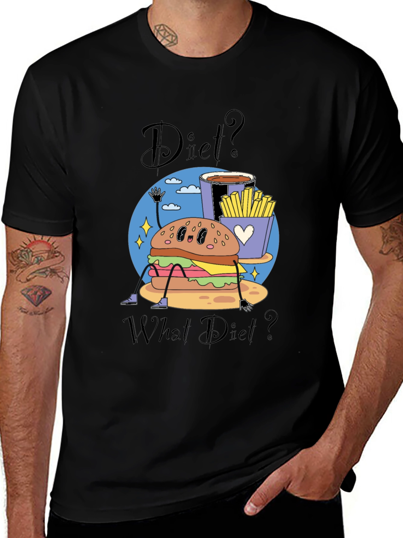 Black Diet? What Diet? Funny Cartoon Food T-Shirt main image