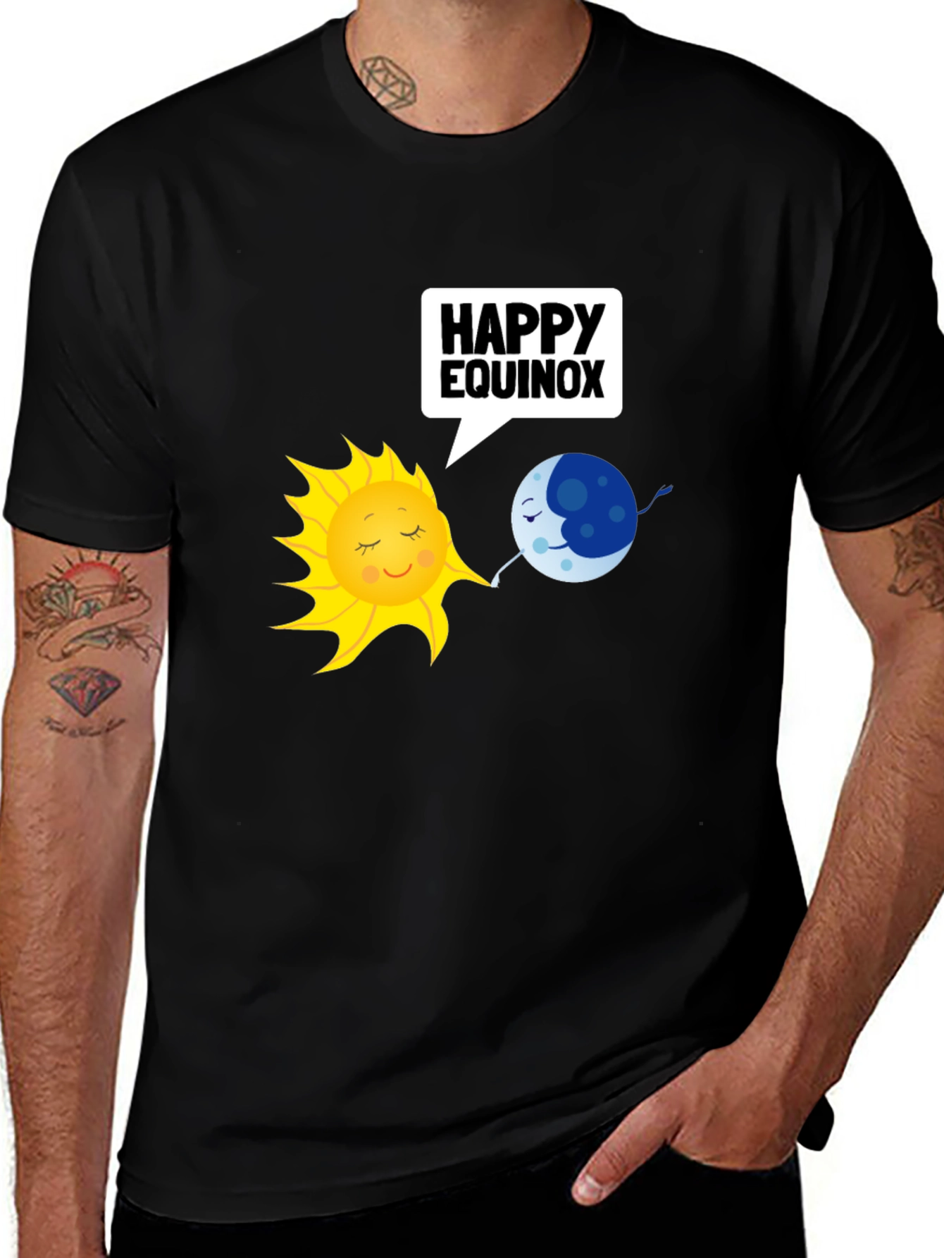 Happy Equinox Sun and Moon Graphic T-Shirt