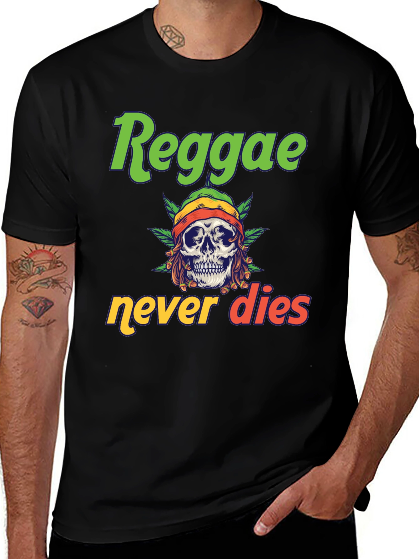 Variant 27 of Reggae Never Dies Graphic Tee - Skull Design