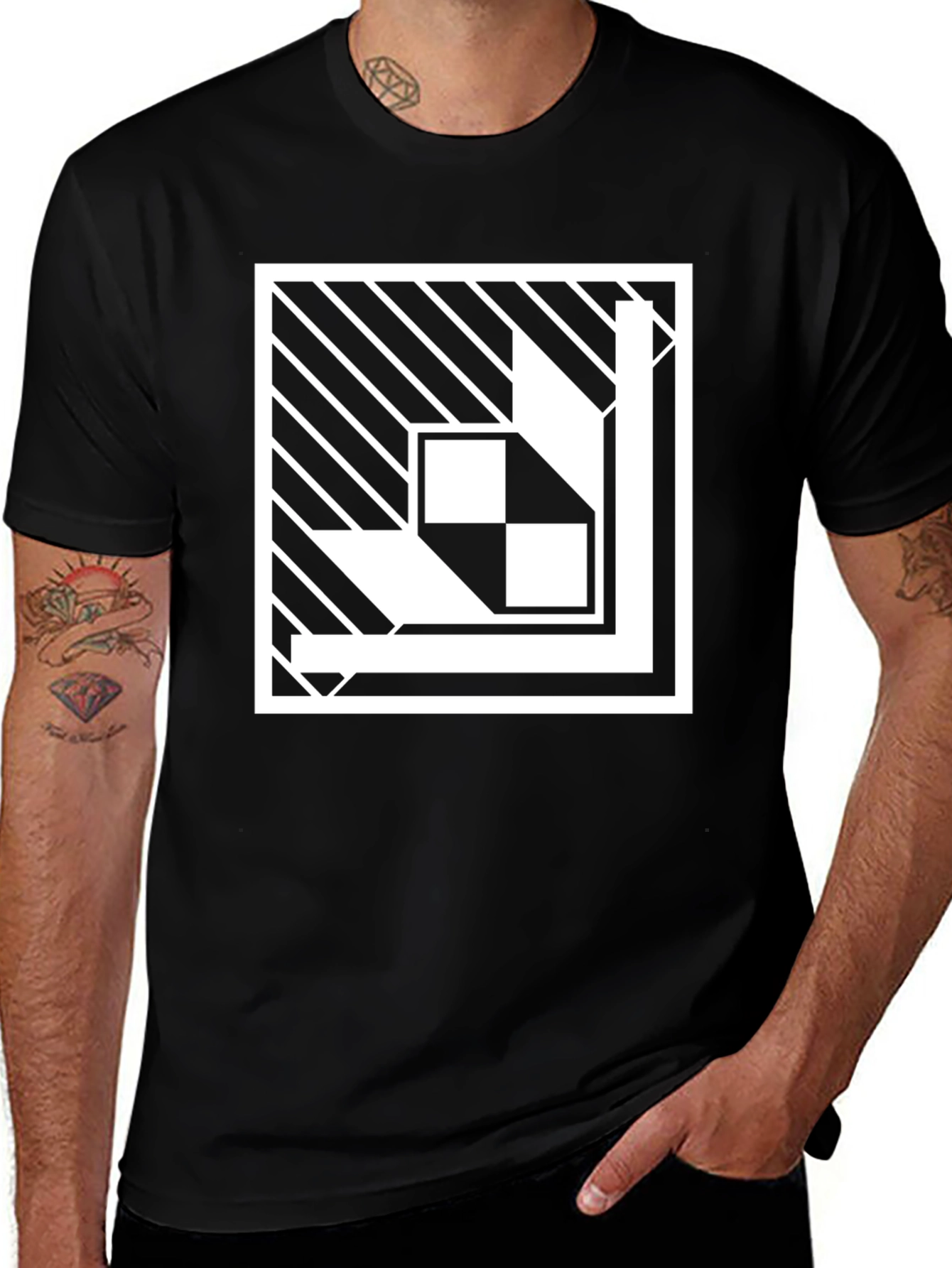 Variant 11 of Abstract Geometric Graphic Print Black T-Shirt