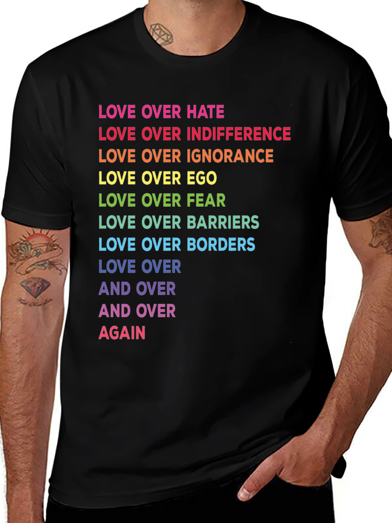 Variant 19 of Love Over Hate Rainbow Graphic Tee