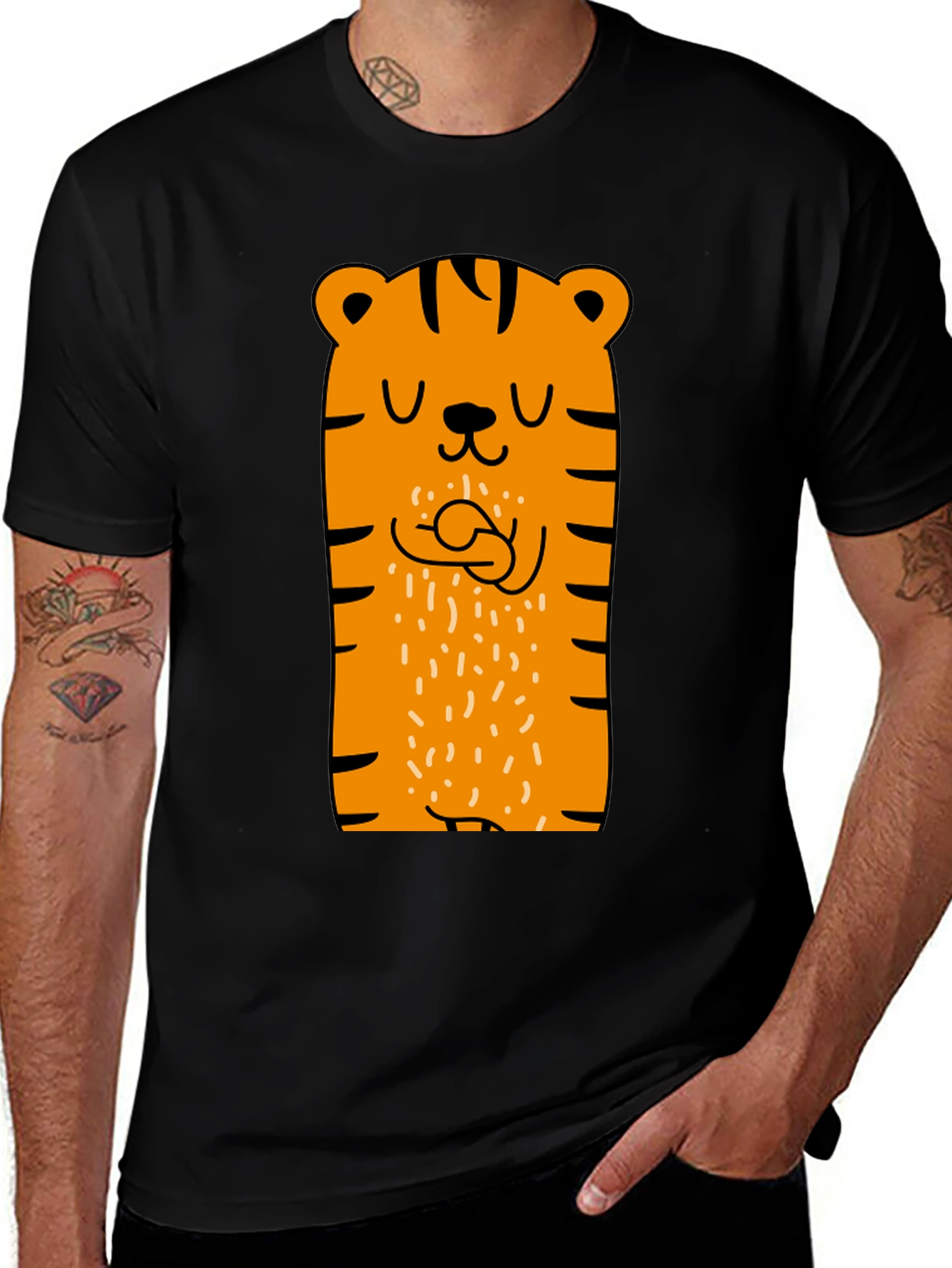Variant 18 of Cute Tiger Graphic Tee - Black Cotton Blend