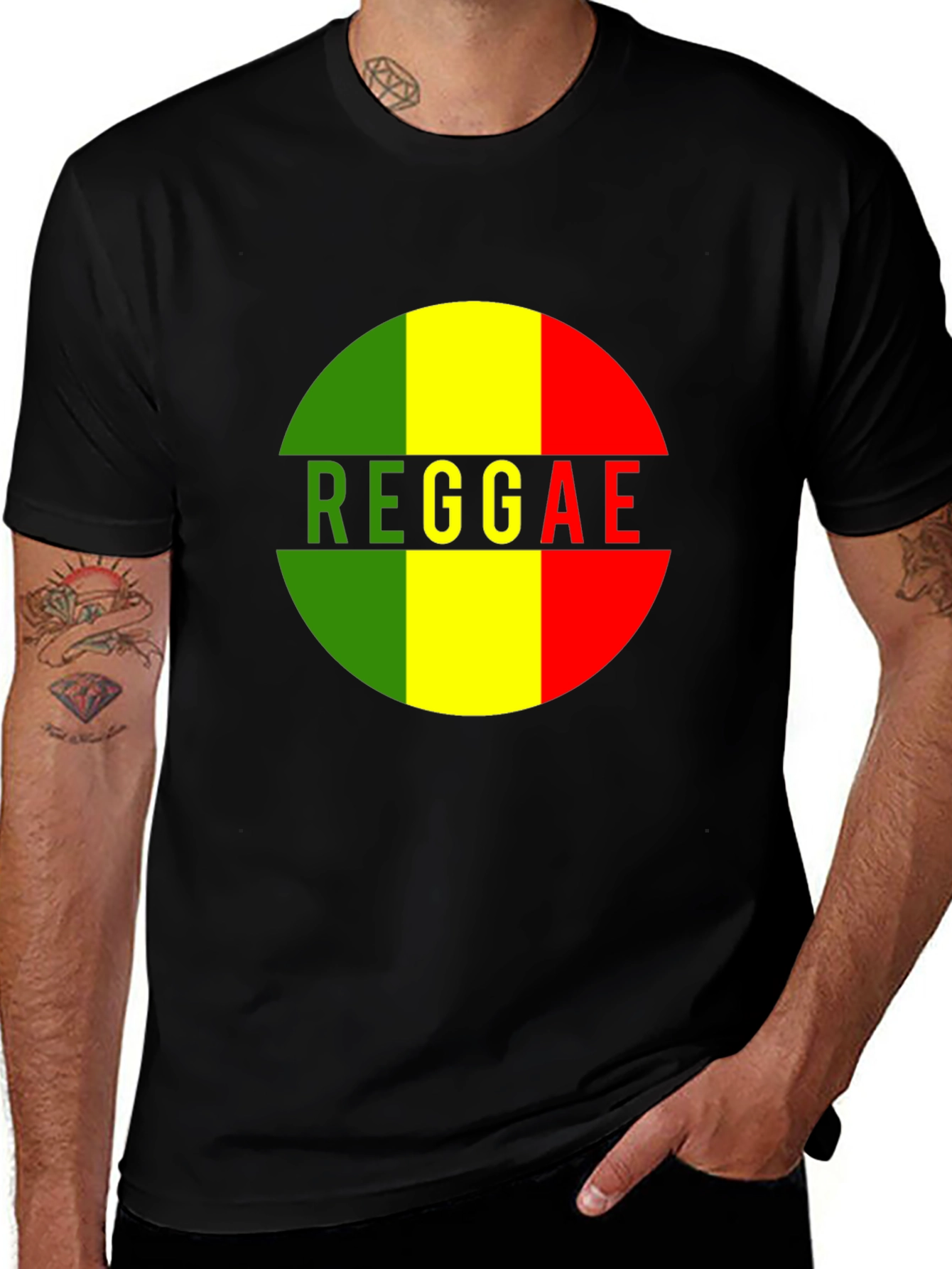 Variant 9 of Reggae Colors Graphic Tee - Black Cotton T-Shirt