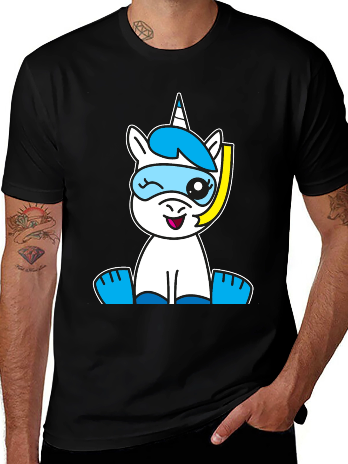 Variant 21 of Snorkeling Unicorn Graphic Tee - Black Cotton Blend