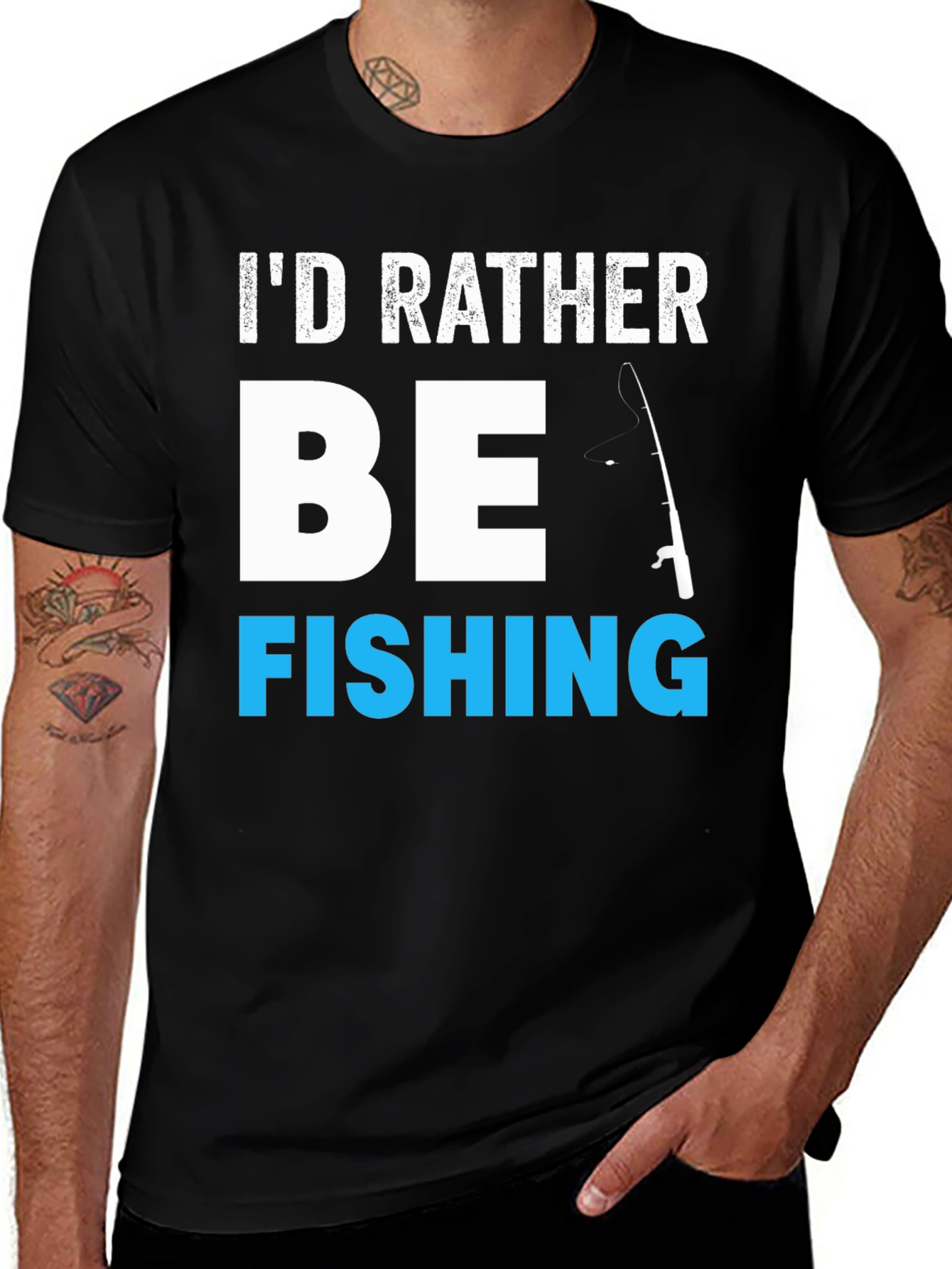 Variant 11 of I'd Rather Be Fishing T-Shirt - Black Cotton Graphic Tee
