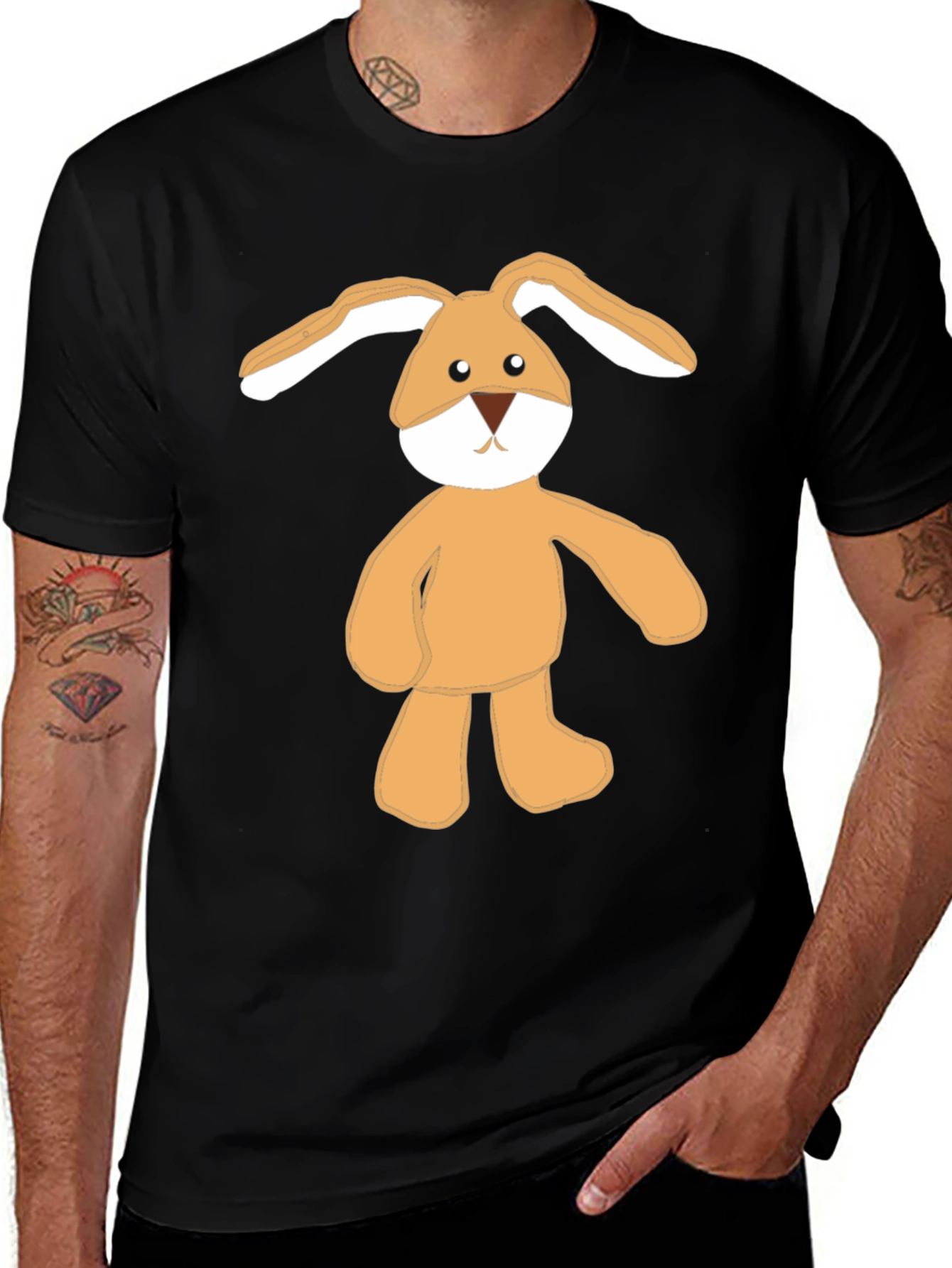 Variant 21 of Cute Bunny Graphic Tee - Black Cotton Blend