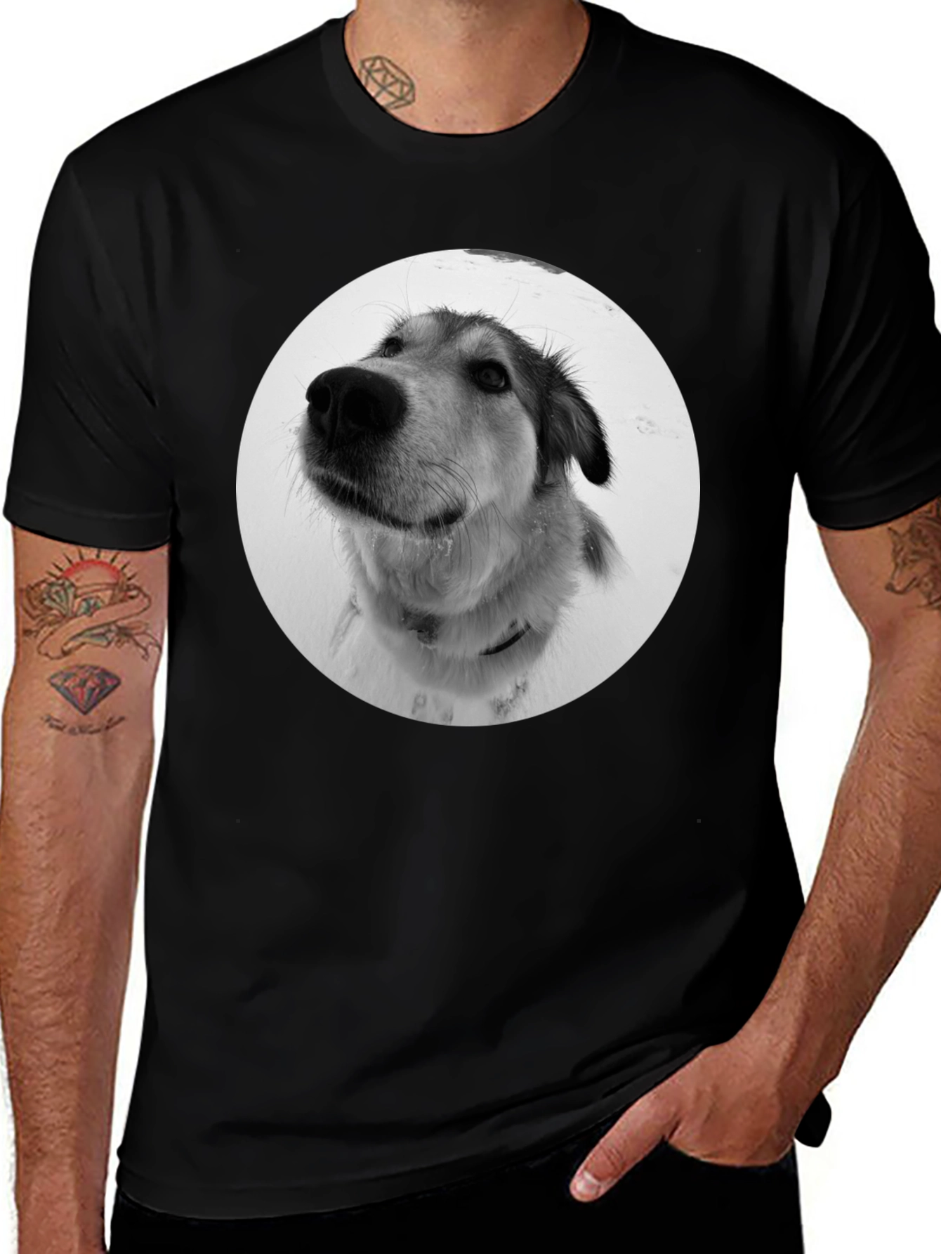 Variant 15 of Dog Face Graphic Tee - Black Cotton T-Shirt