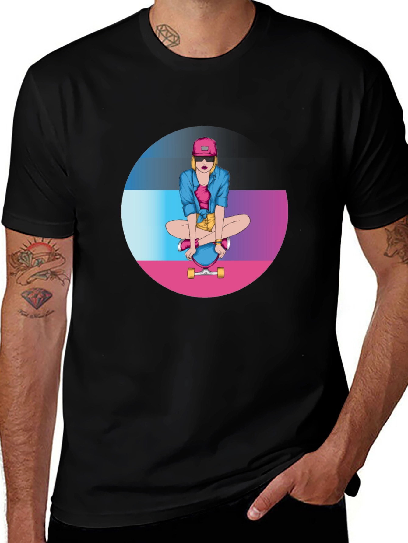 Variant 2 of Skater Girl Graphic Tee - Black Cotton Blend T-Shirt