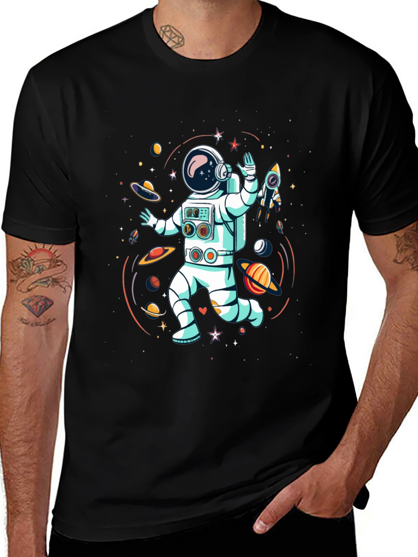Variant 10 of Astronaut in Space Graphic Tee - Black Cotton T-Shirt