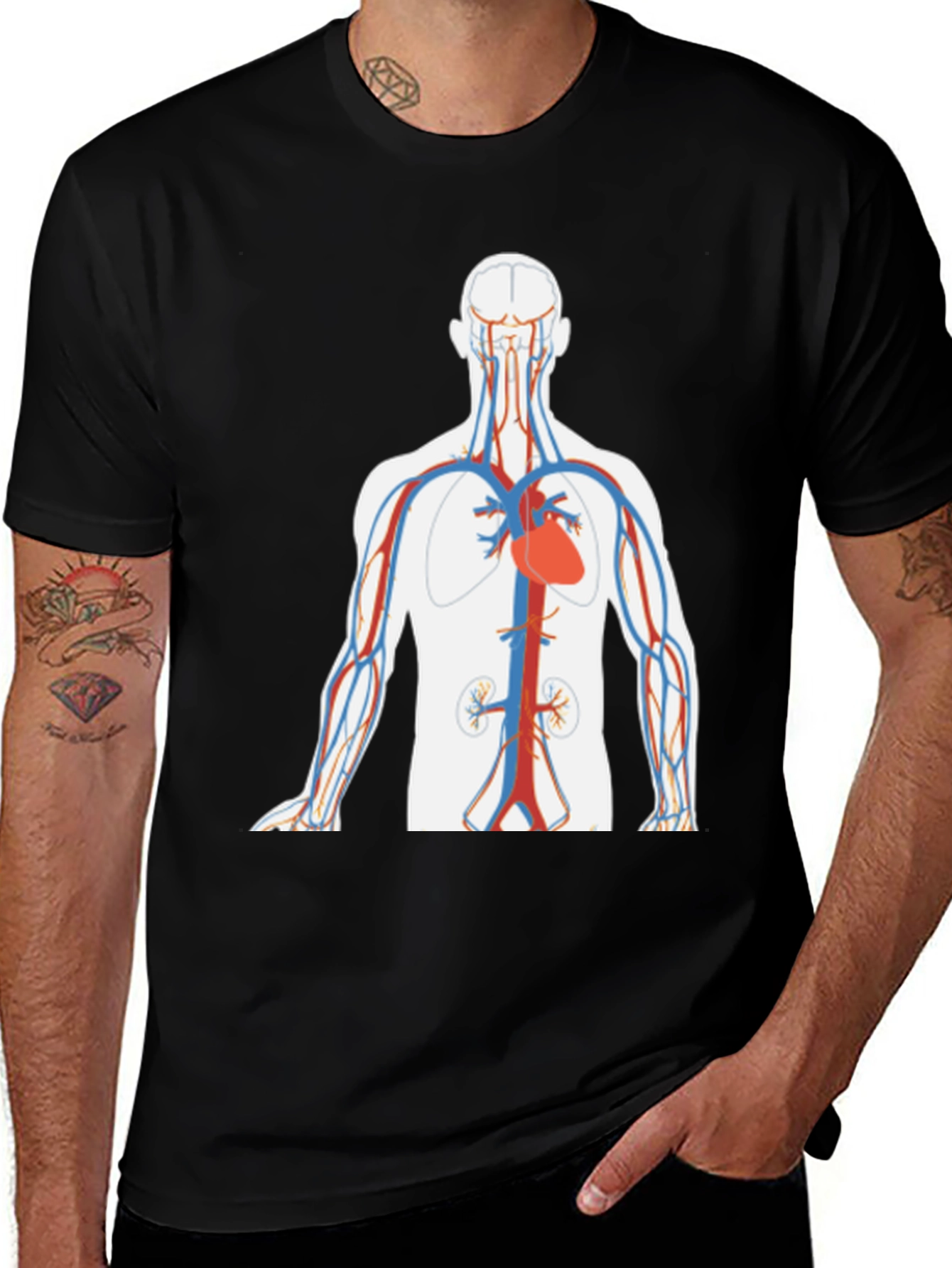 Variant 2 of Anatomy Print Black T-Shirt - Human Vascular System Design