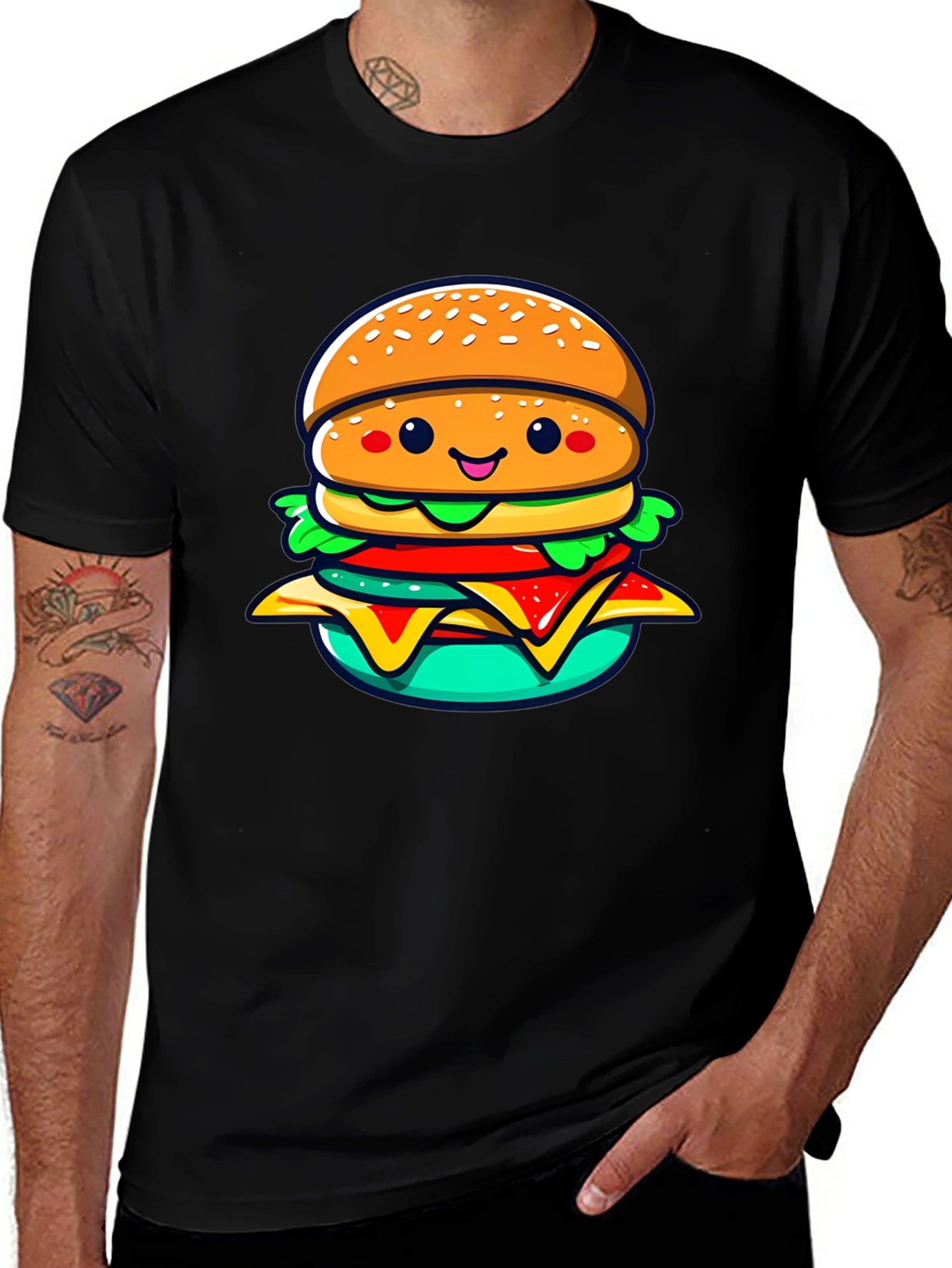 Variant 24 of Burger Cartoon Graphic Black T-Shirt