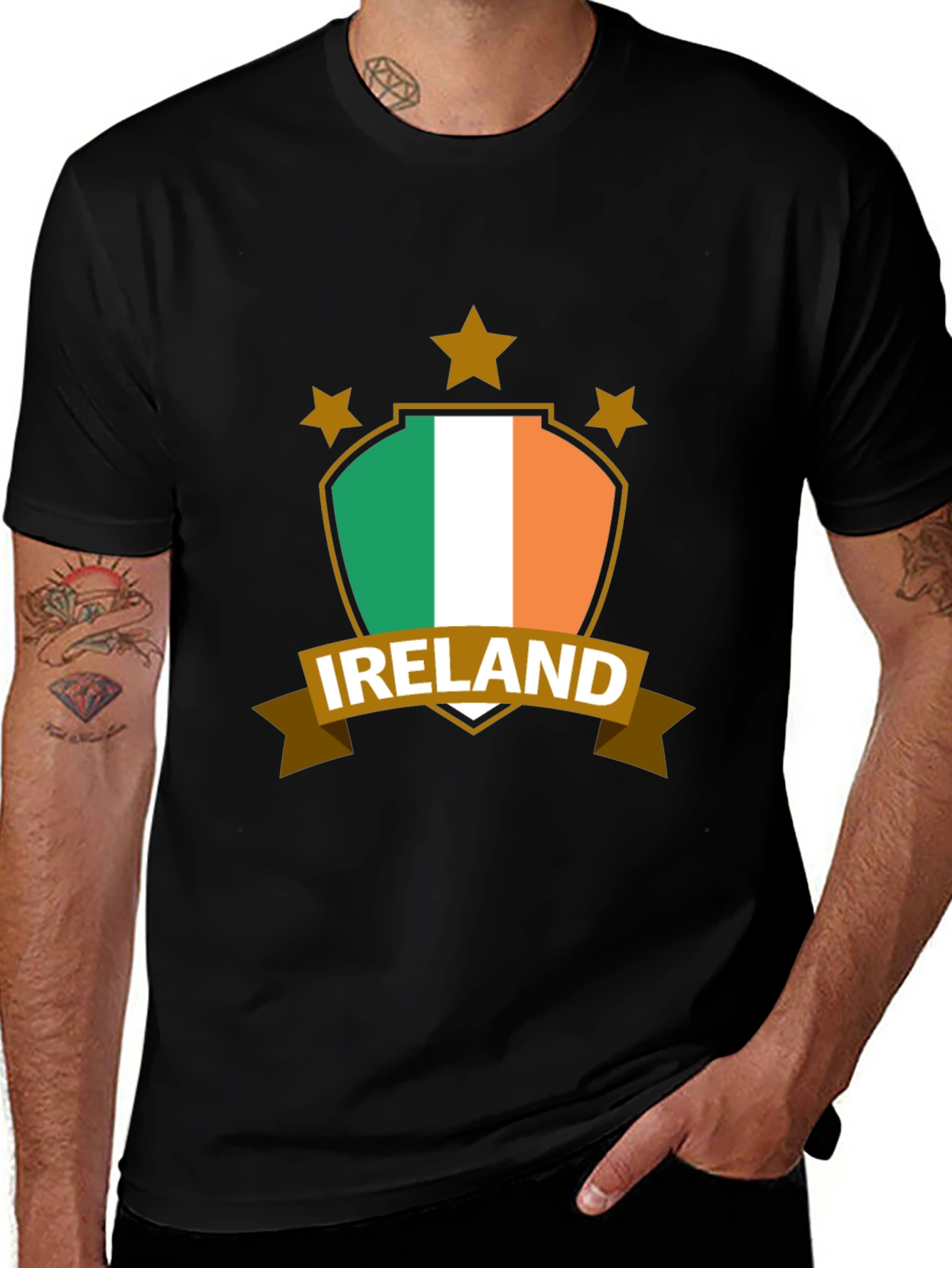 Ireland Flag Shield Graphic Tee - Black Casual T-Shirt