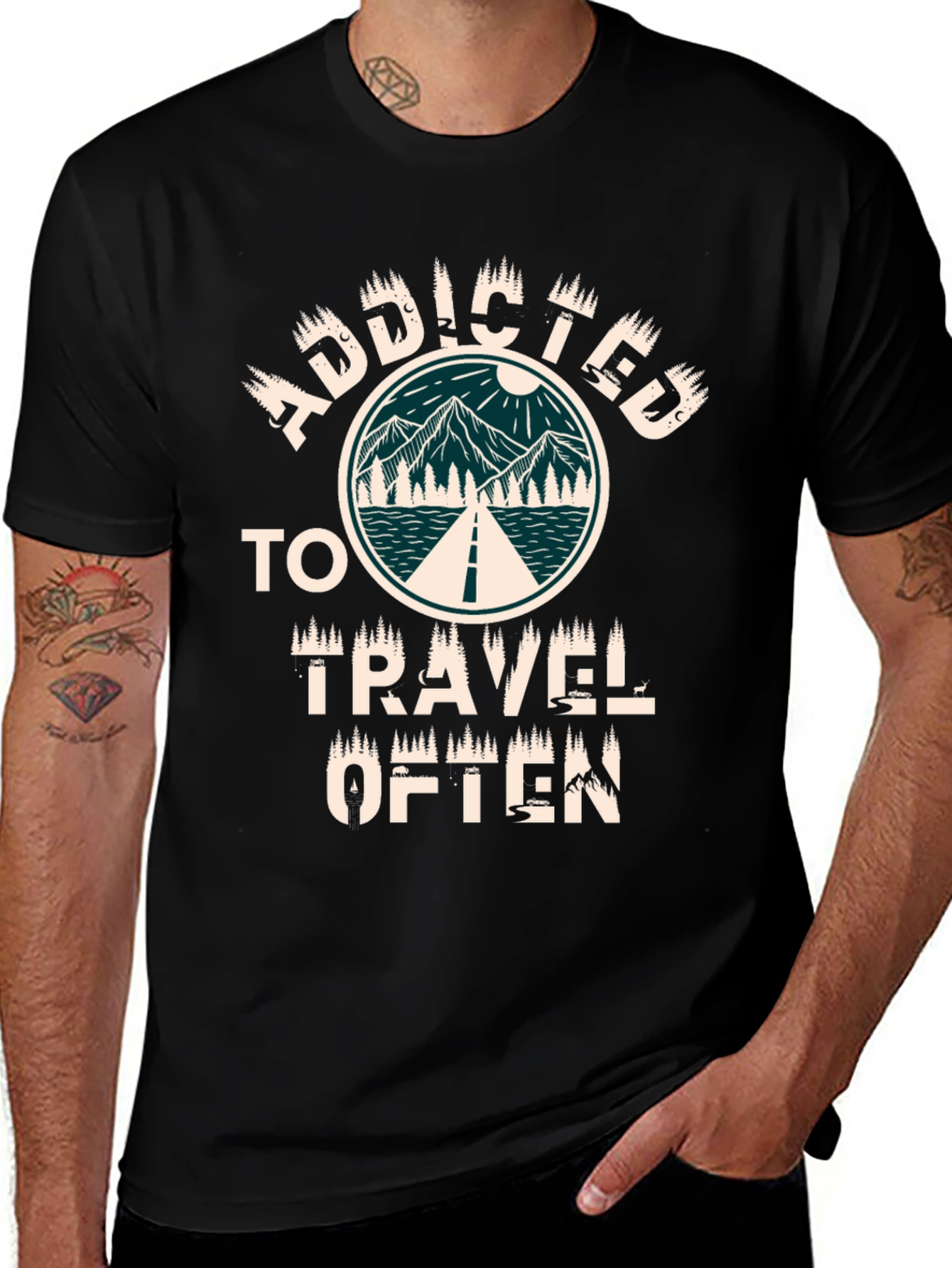 Variant 10 of Addicted to Travel Graphic Tee - Black