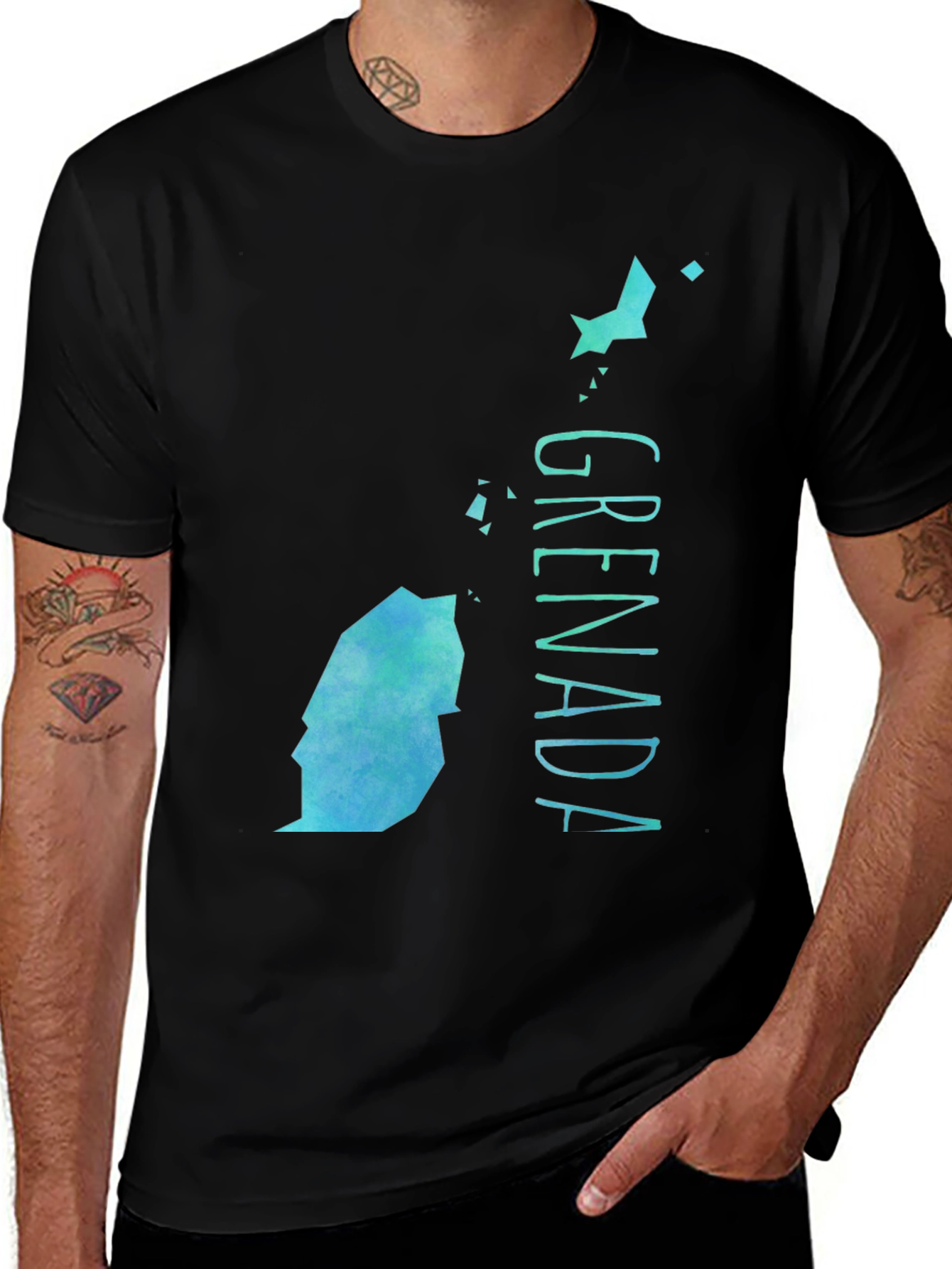Grenada Map T-Shirt, Black Cotton Tee