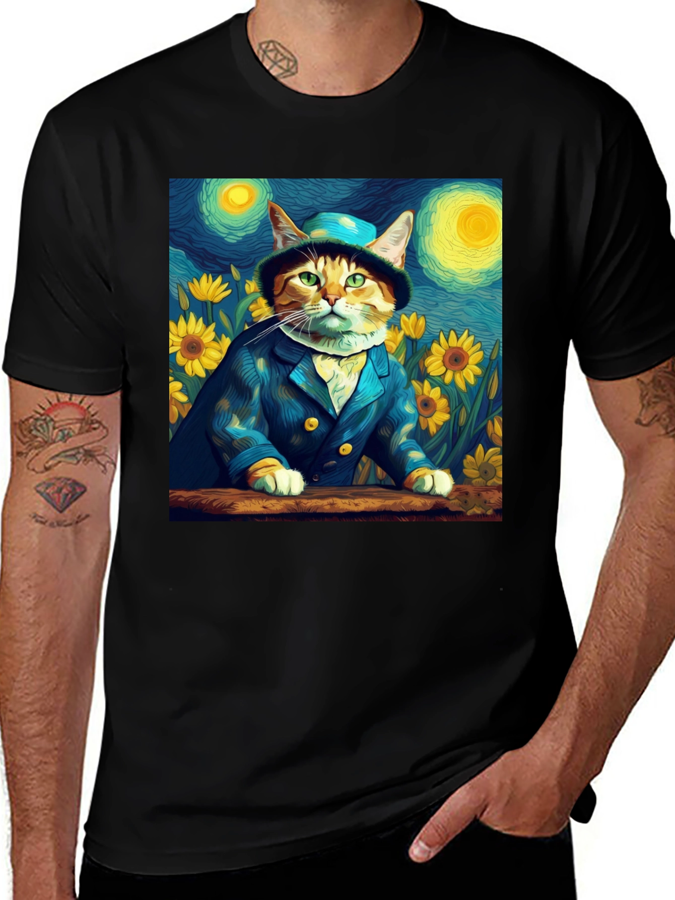 Variant 25 of Starry Night Cat T-Shirt - Artistic Apparel