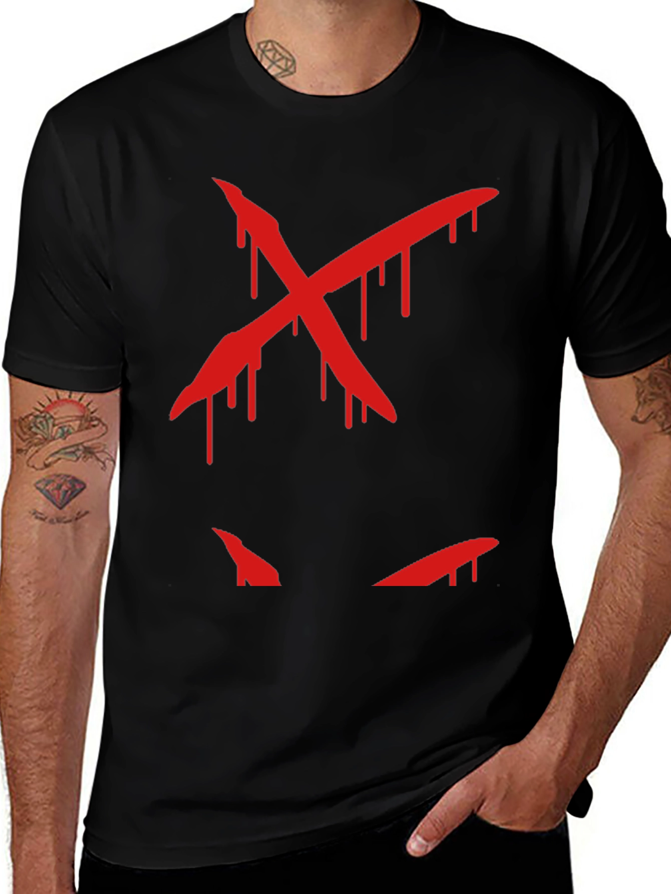 Variant 20 of Edgy Red X Graphic Tee - Men's Black T-Shirt