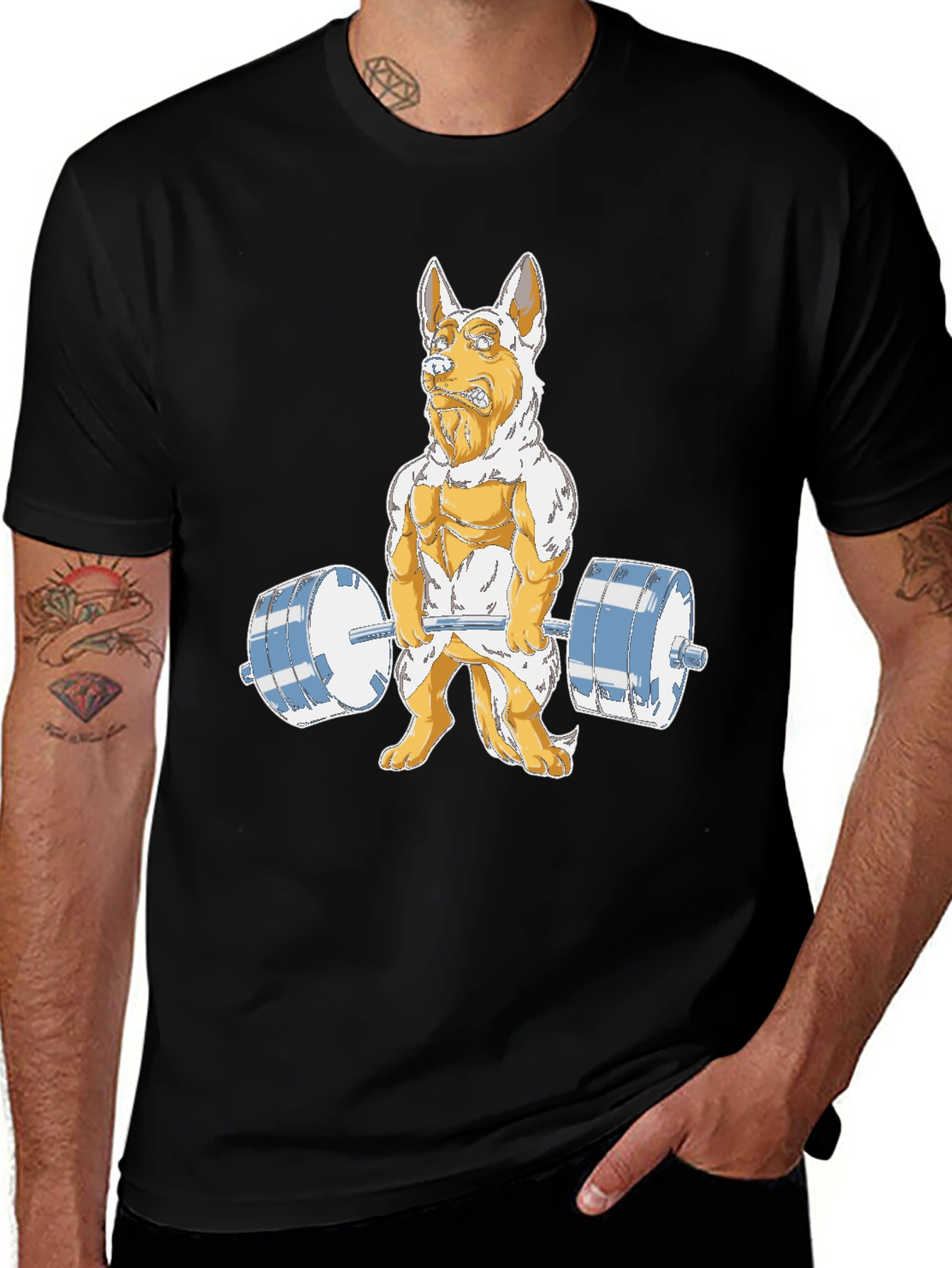 Variant 13 of Dog Lifting Weights Graphic Tee