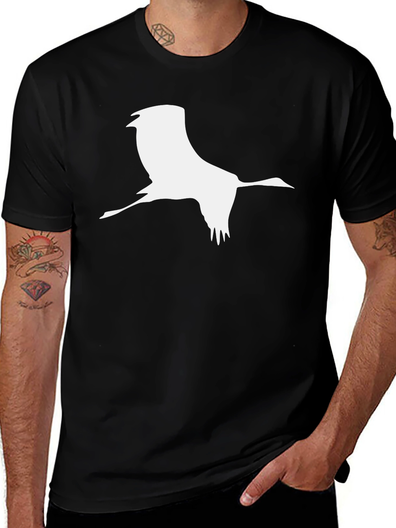 Variant 9 of Crane Silhouette Tee - Black Short Sleeve Graphic T-Shirt