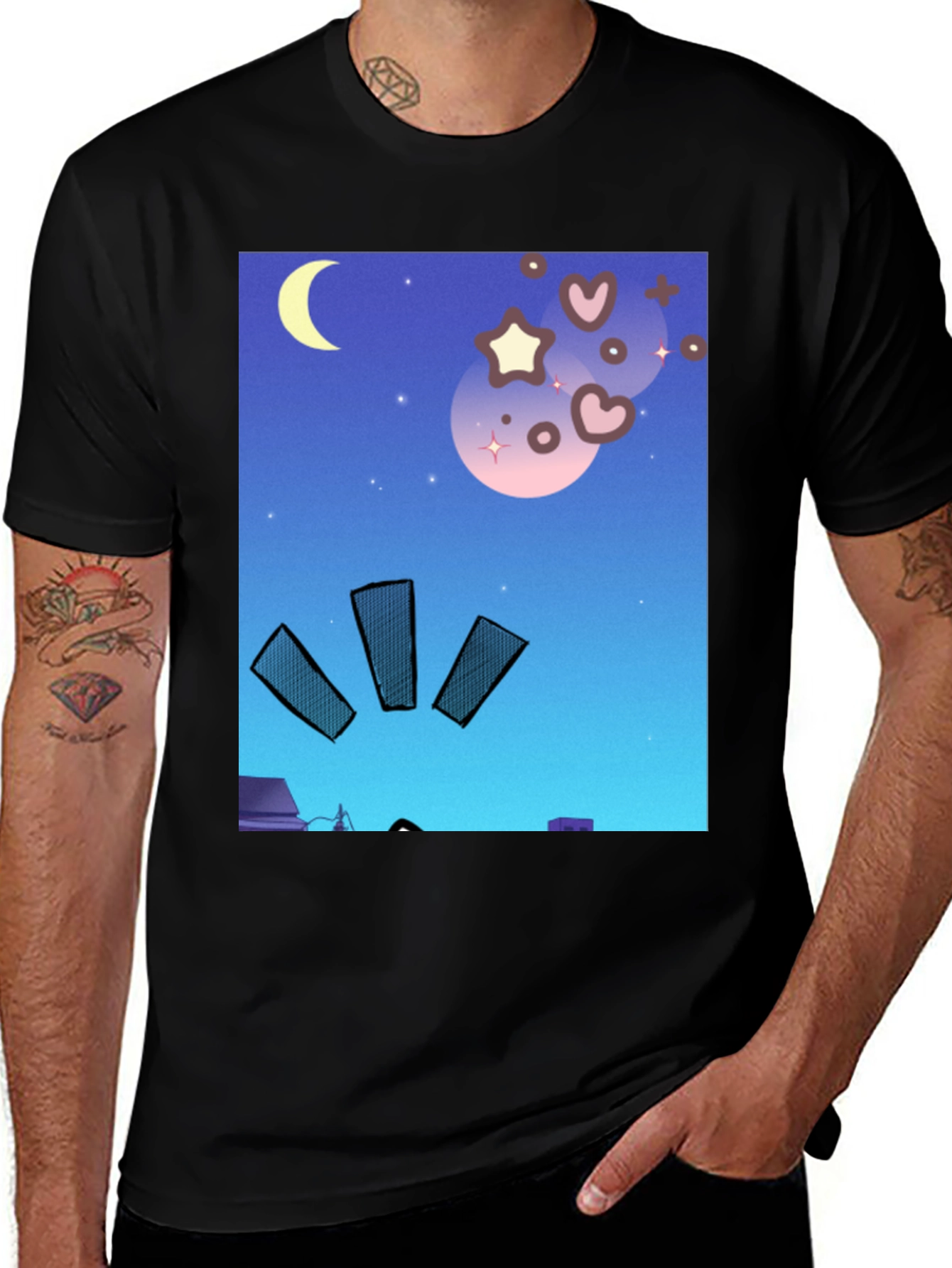 Variant 6 of Night Sky Graphic Tee - Black Cotton Blend Casual Wear