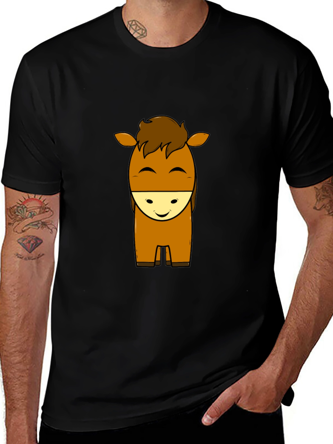 Variant 25 of Cute Cartoon Horse Graphic Black T-Shirt