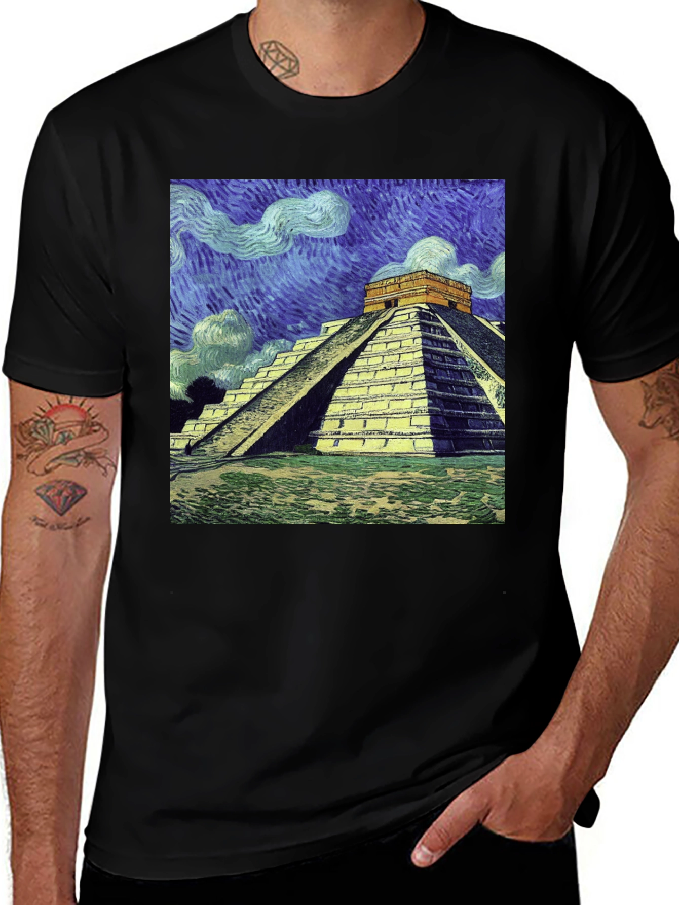 Variant 12 of Van Gogh Mayan Pyramid T-Shirt - Artistic Comfort