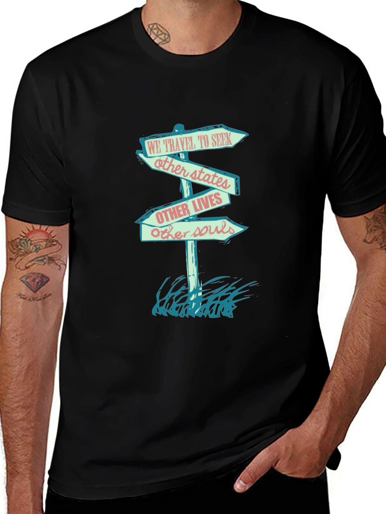 Variant 10 of Travel-Inspired Graphic Tee - Seek Other States & Souls
