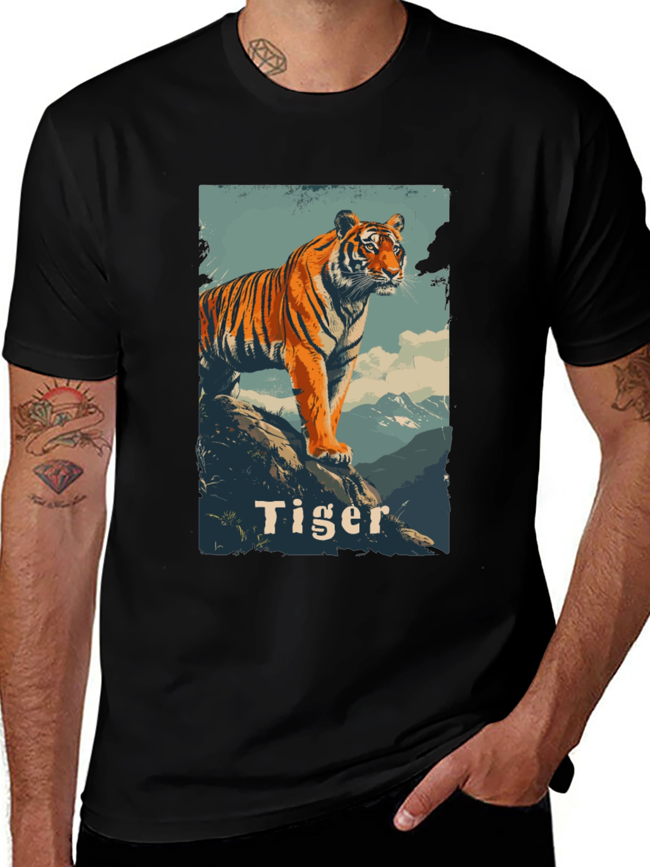 Variant 25 of Tiger Graphic Print Men's Black T-Shirt