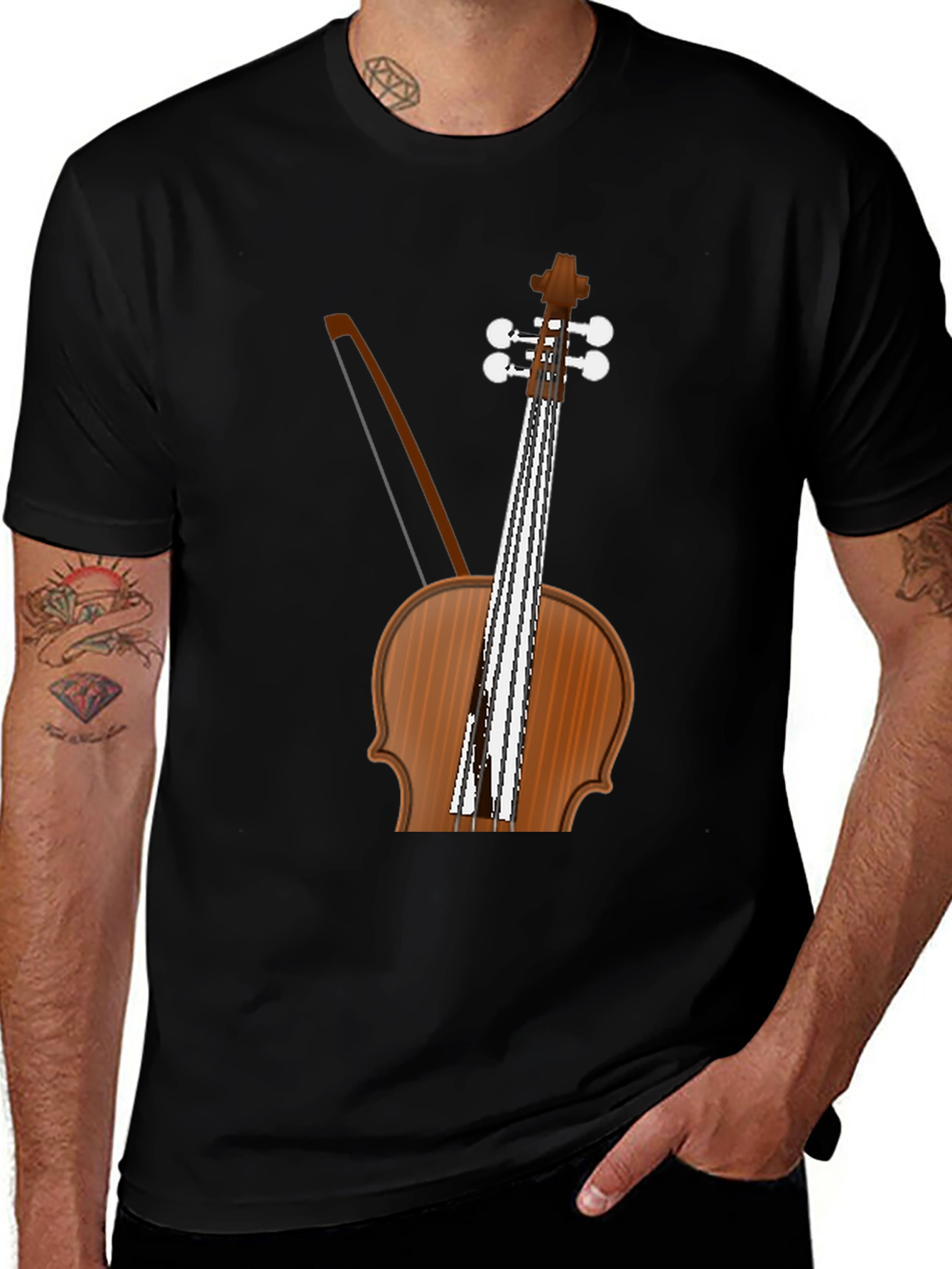 Variant 15 of Musician's Tee: Violin Graphic Black T-Shirt