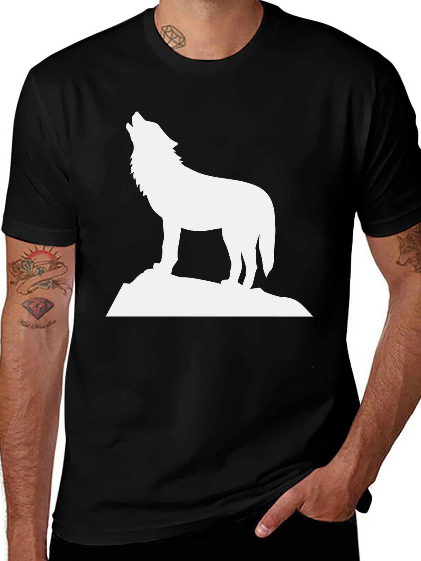 Variant 22 of Wolf Howling T-Shirt - Black Graphic Tee