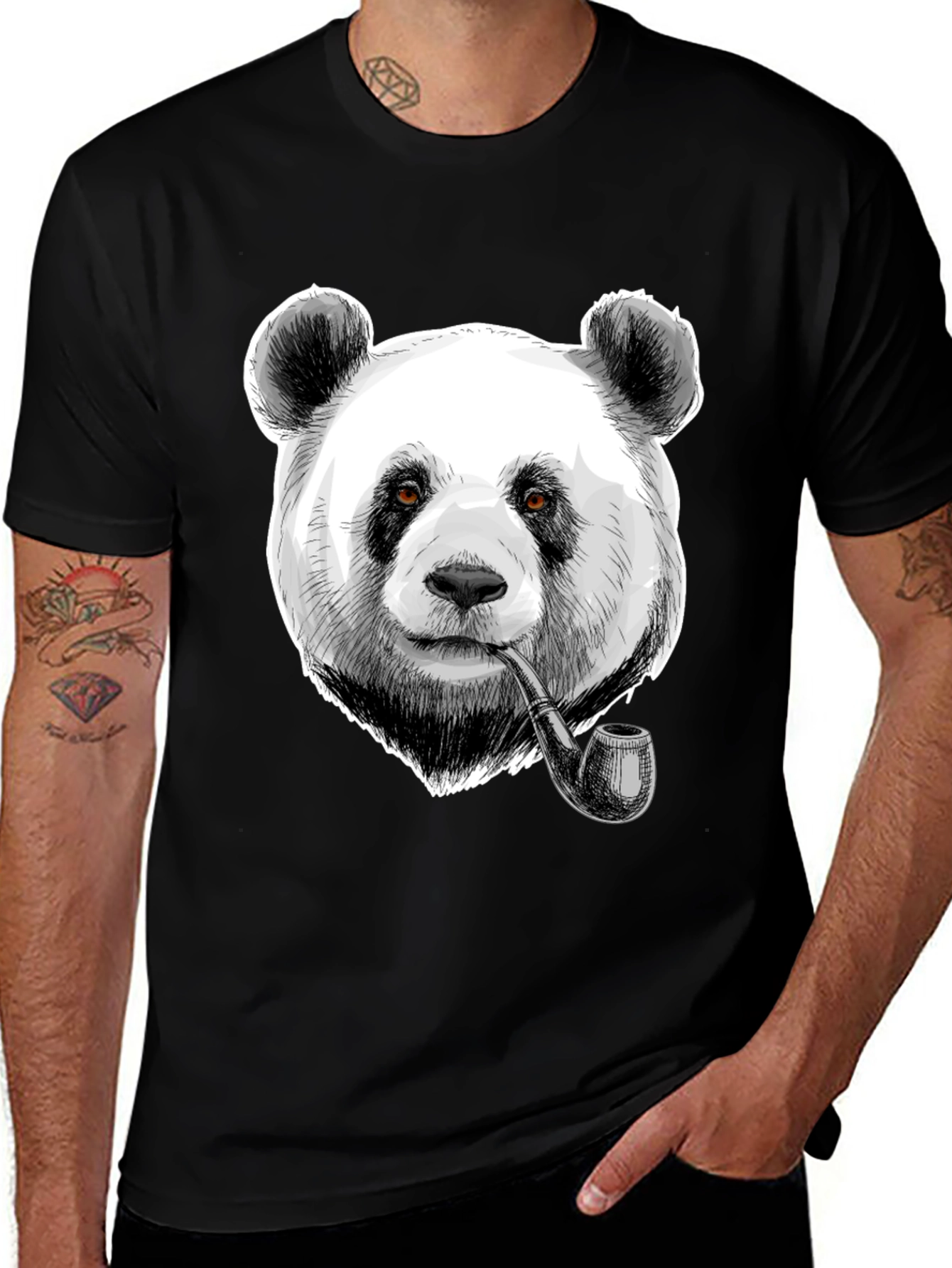 Variant 3 of Panda Smoking Pipe Graphic Tee - Cool Black T-Shirt