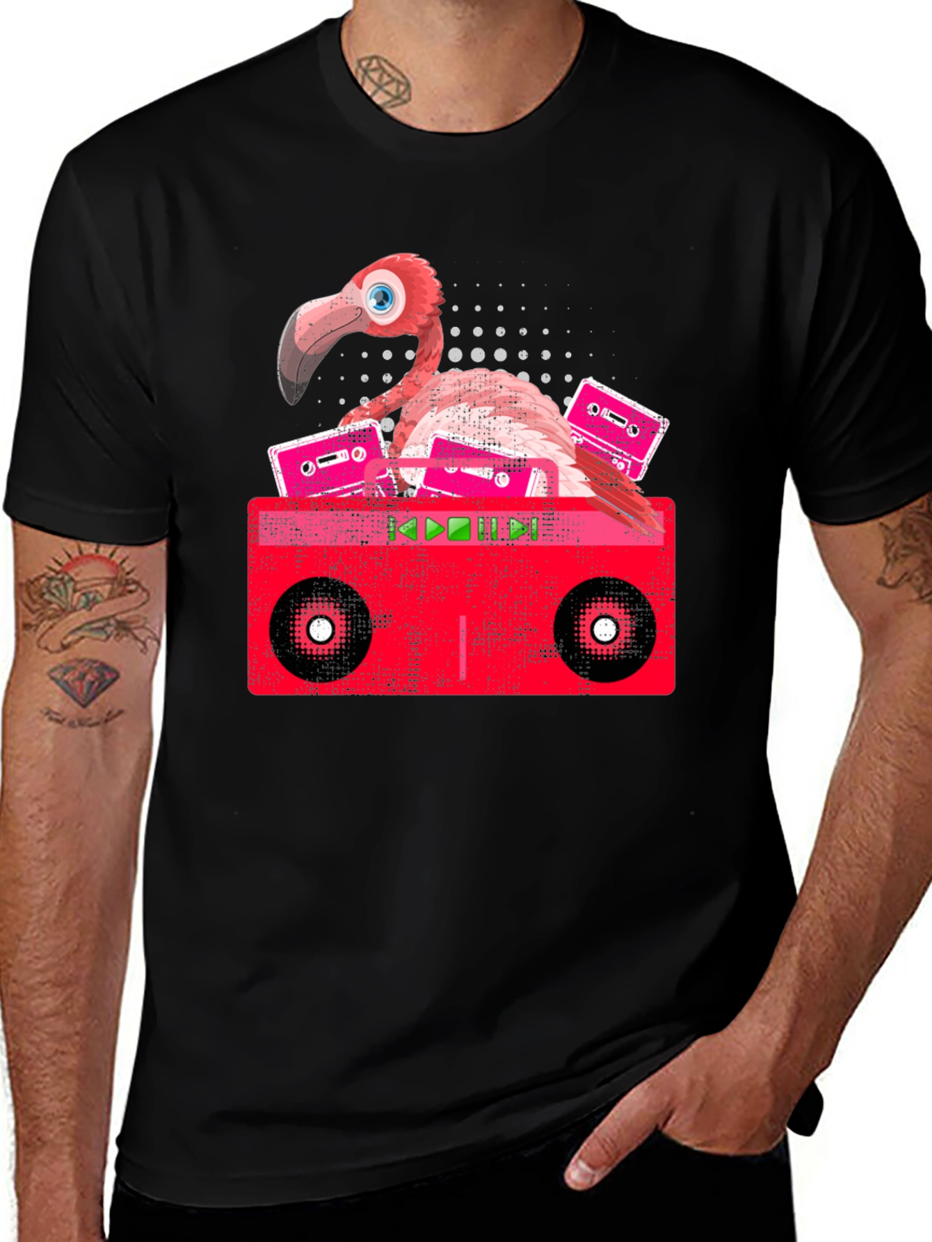 Variant 9 of Retro Flamingo Boombox Graphic Tee
