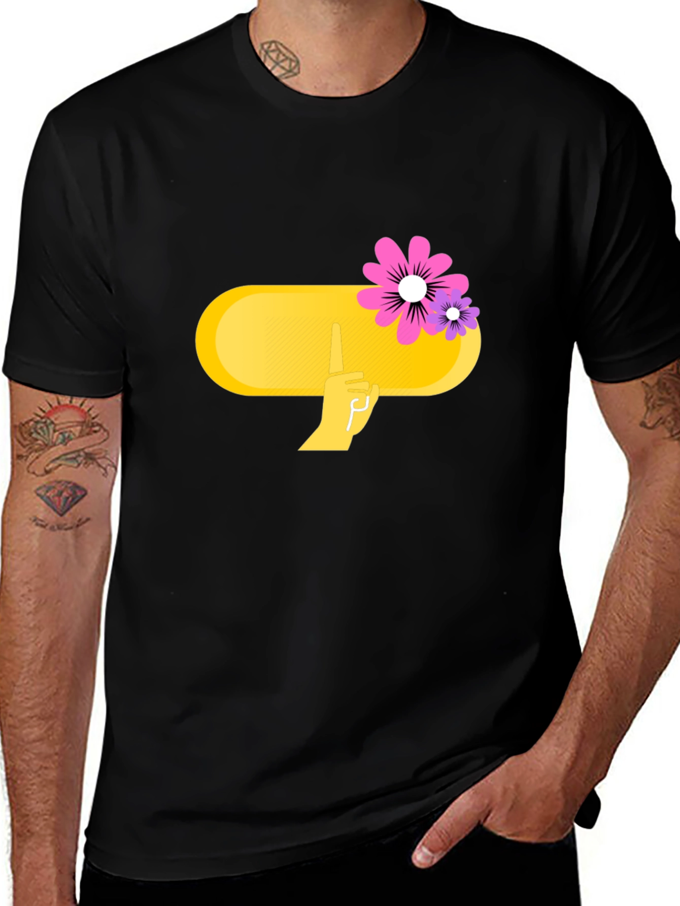 Variant 27 of Floral Shhh Graphic Black T-Shirt