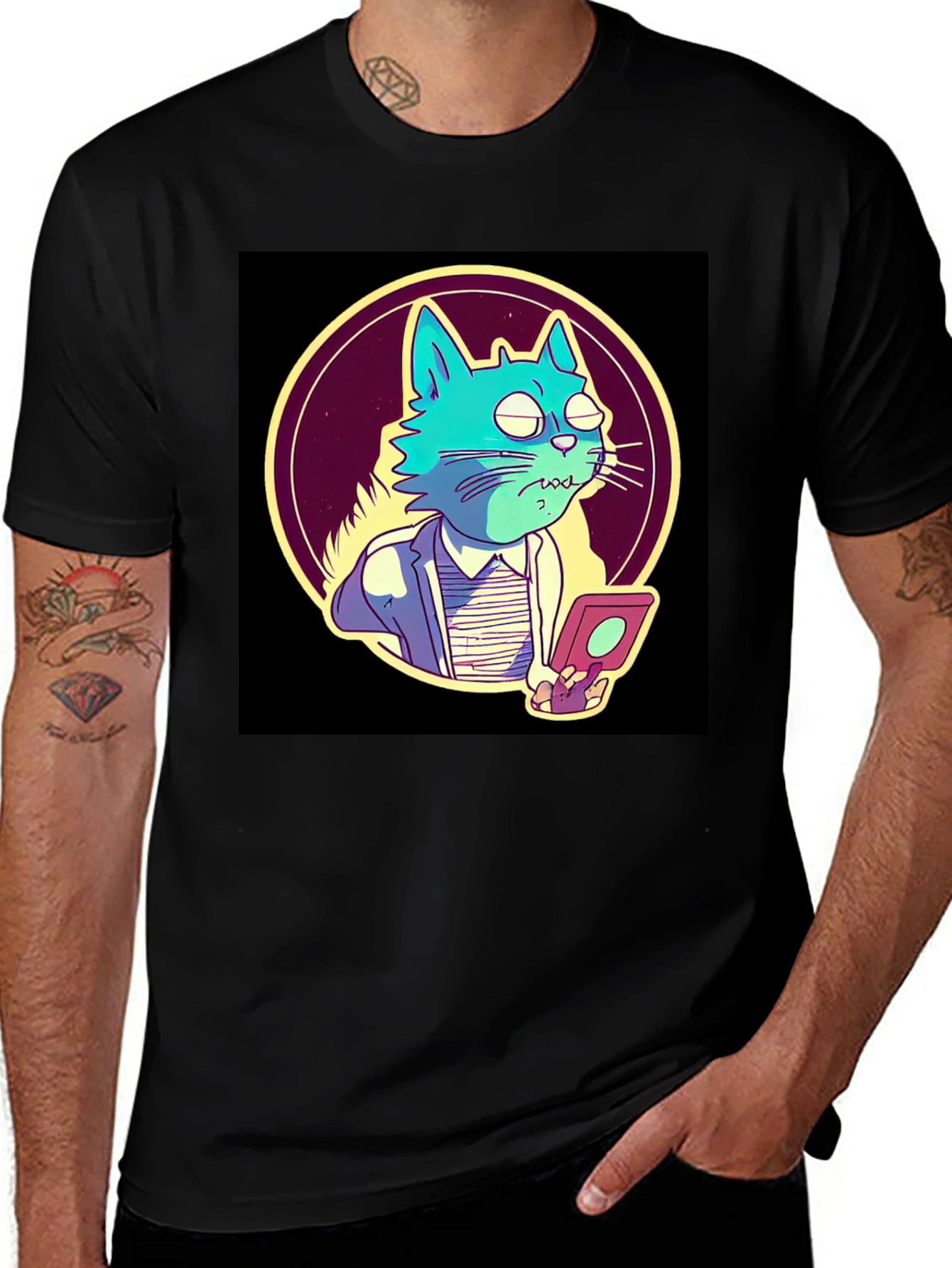 Variant 7 of Cartoon Cat Gamer T-Shirt - Black