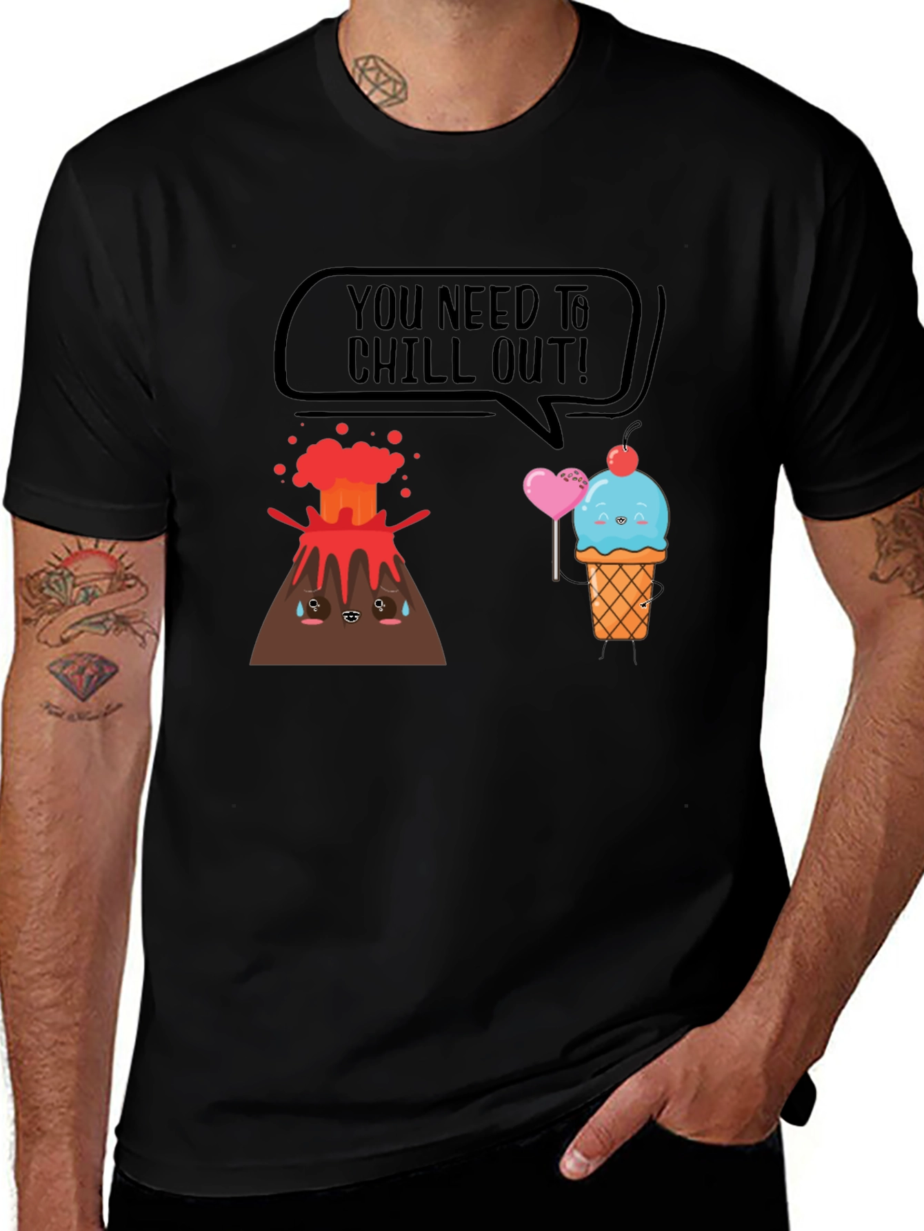 Variant 17 of Chill Out Funny Graphic T-Shirt - Volcano and Ice Cream