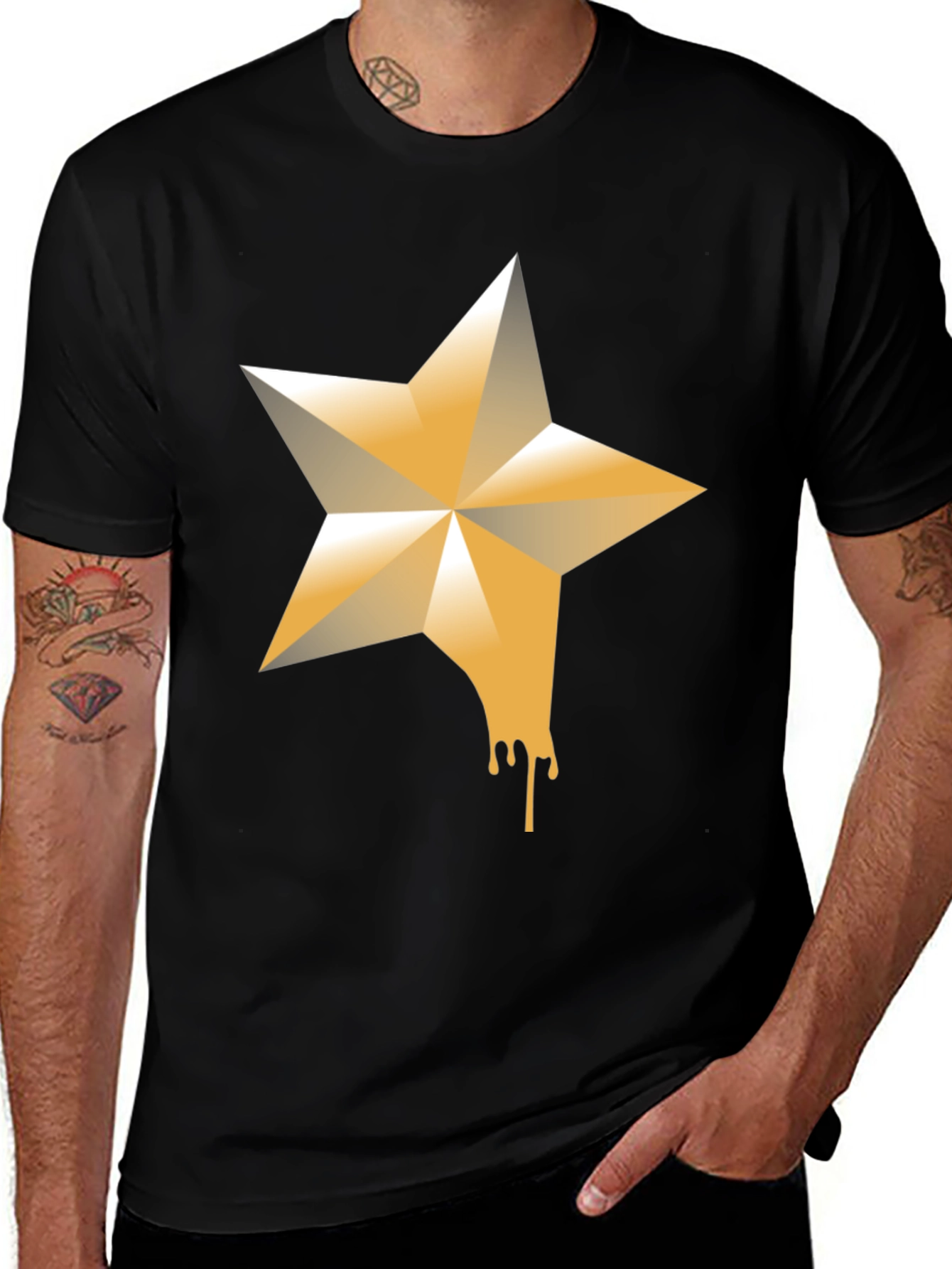 Dripping Star Graphic Black Tee - Modern Style