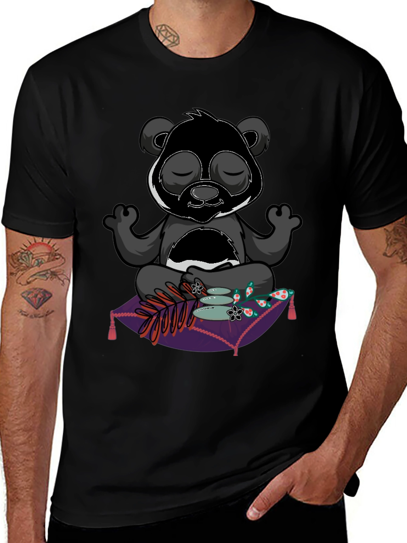 Variant 12 of Zen Panda Meditation T-Shirt - Black