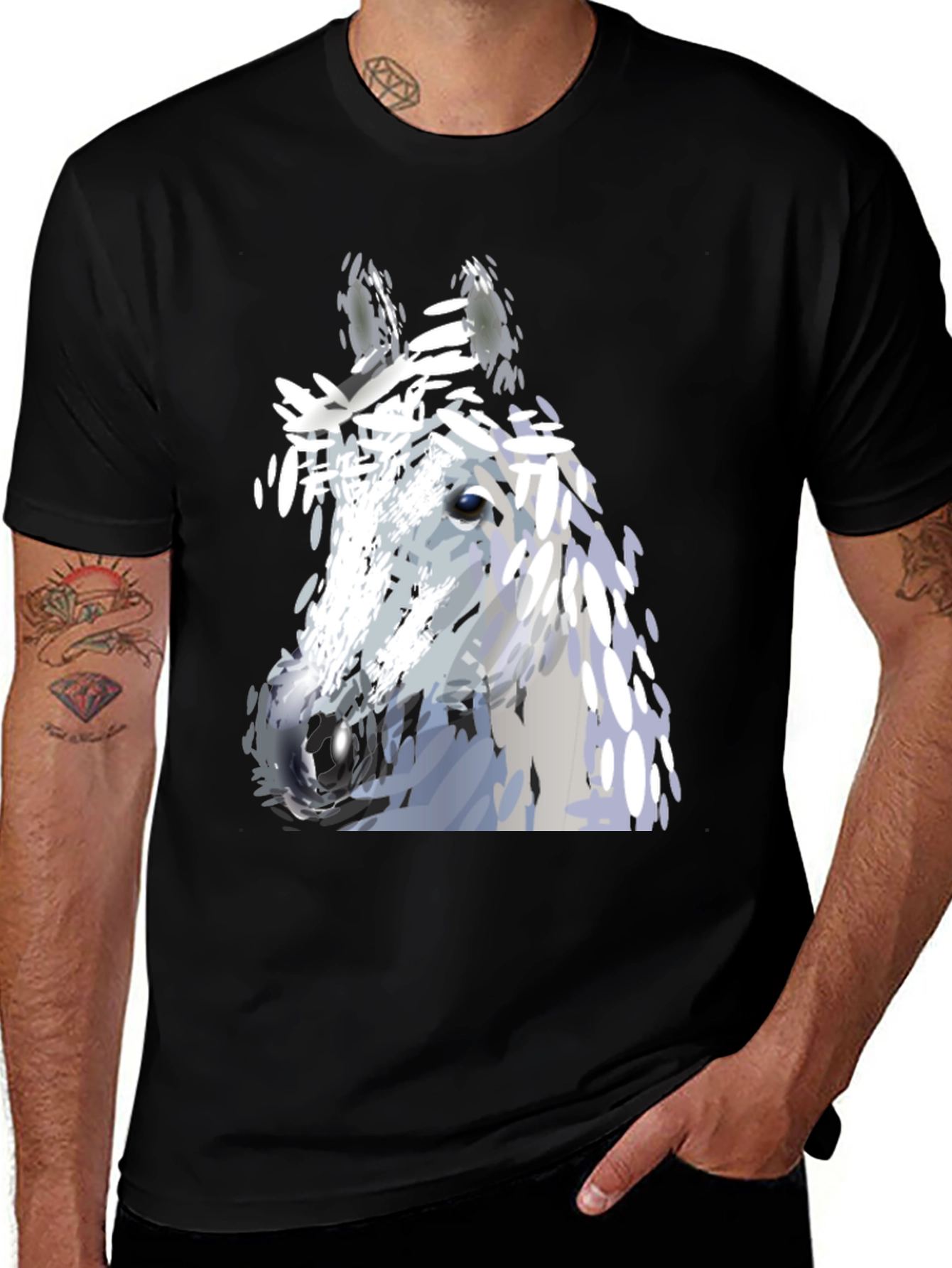 Variant 21 of Horse Graphic Tee - Black Cotton Blend Shirt