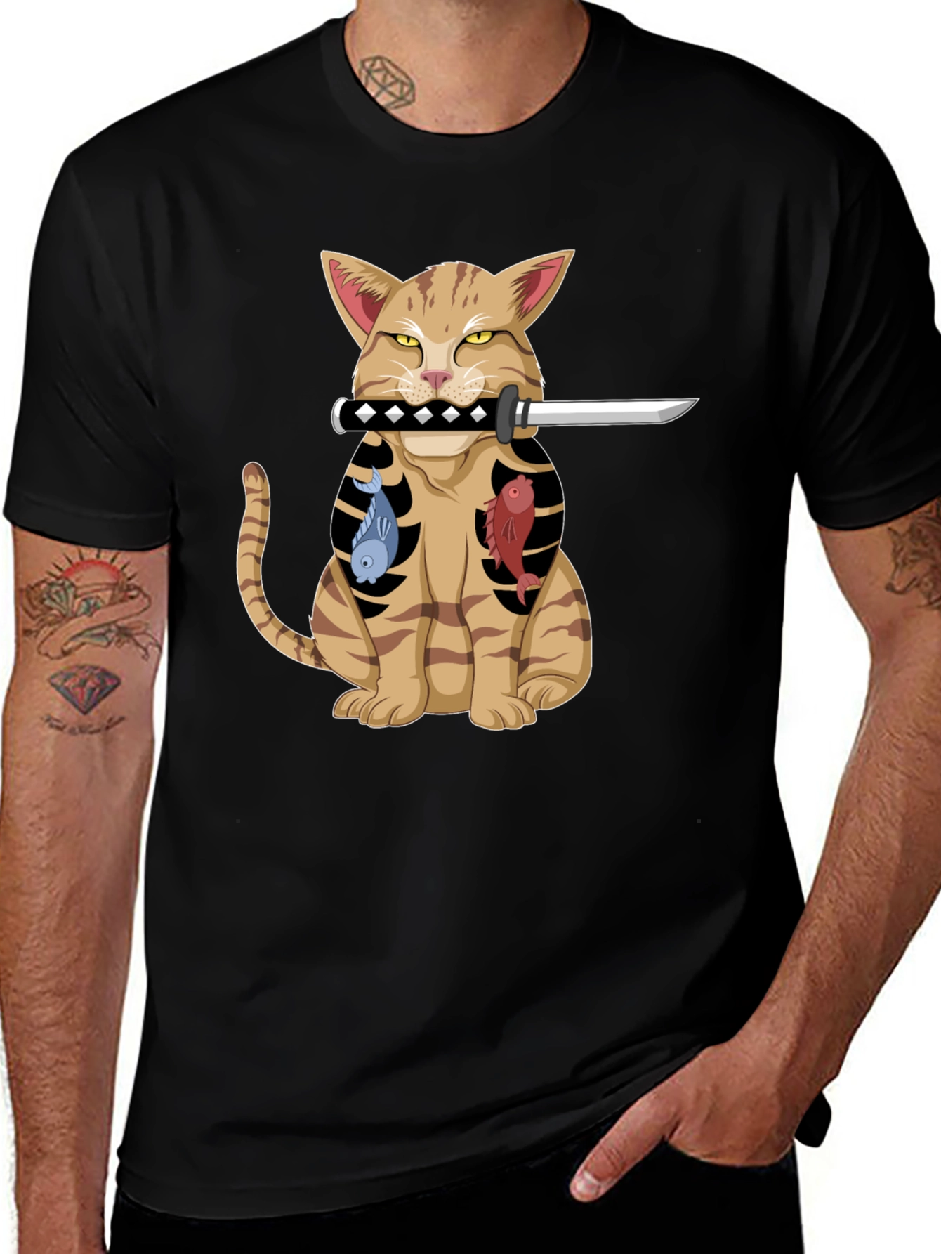 Variant 23 of Cat Samurai T-Shirt - Funny Kitten with Sword Tee