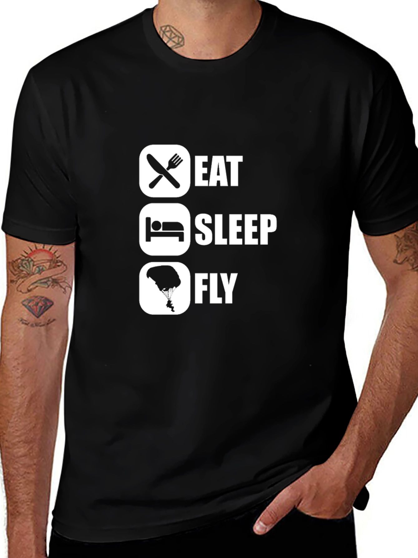 Variant 6 of Eat Sleep Fly Black T-Shirt Parachuting Skydiving