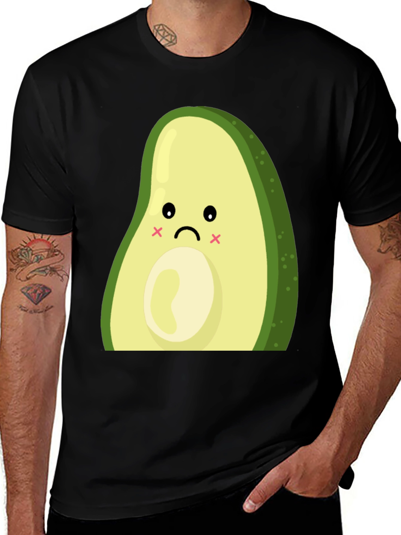 Sad Avocado Graphic Print Black T-Shirt